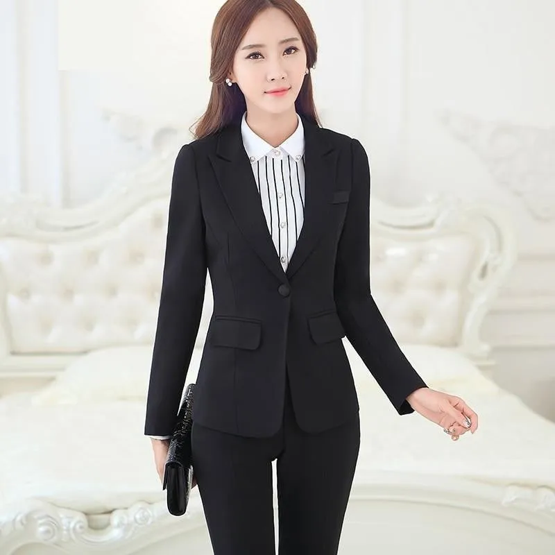 2 Piece Women's Single Button Gray and Black Formal Business Suit