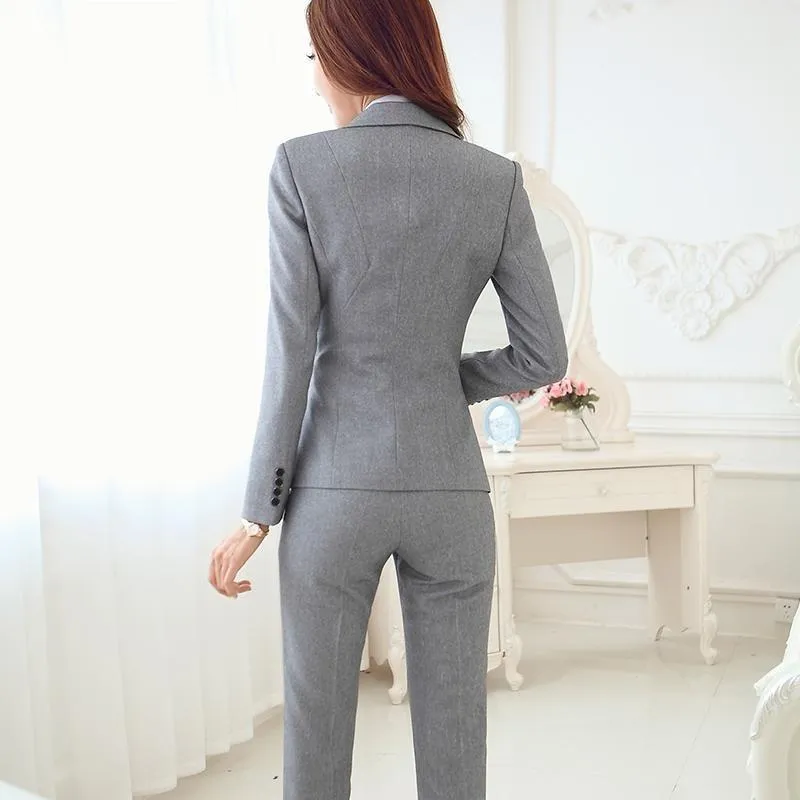 2 Piece Women's Single Button Gray and Black Formal Business Suit