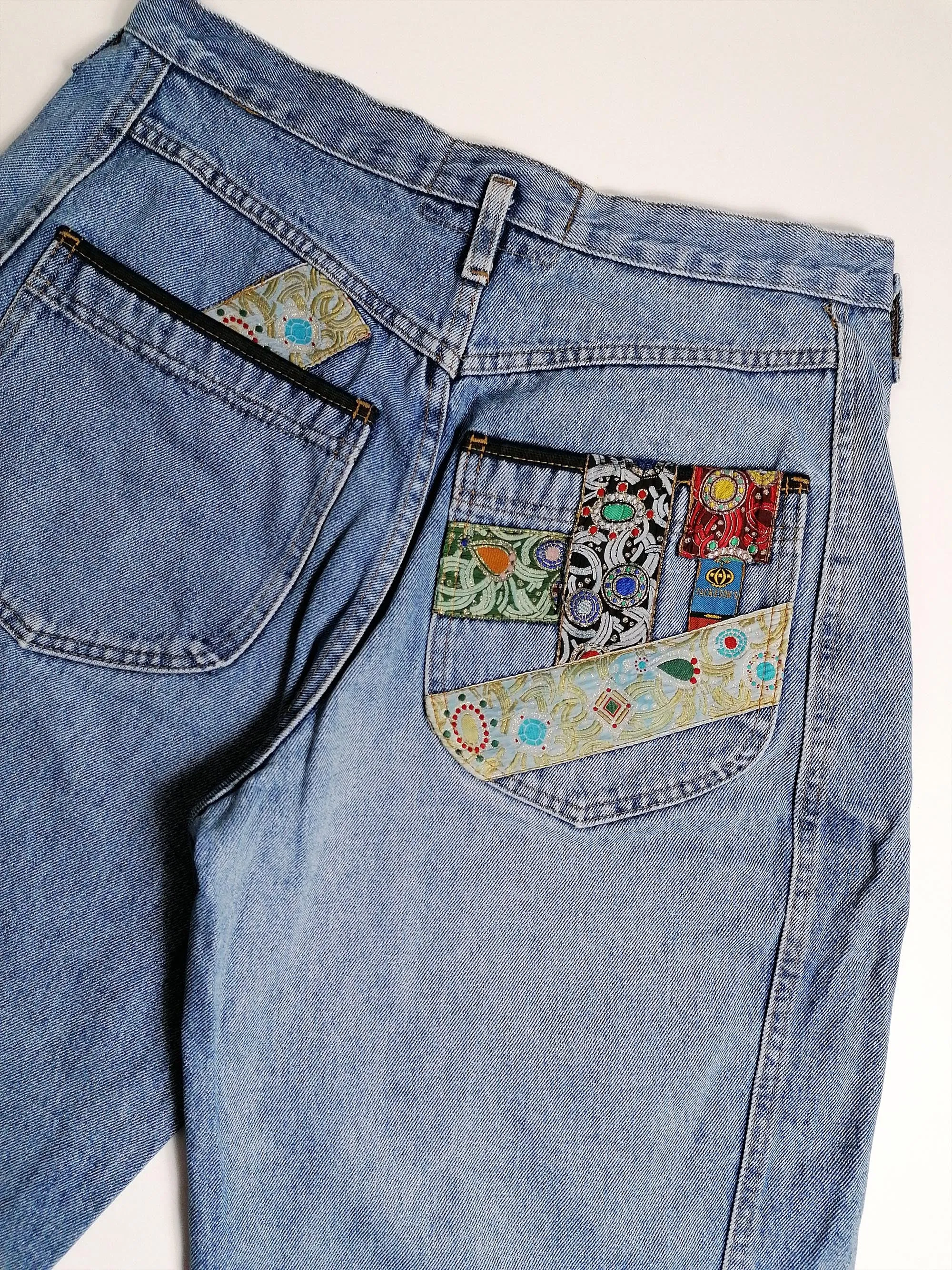 80's JACK & SONS High Waist Embroidery Patch Baggy Jeans - M-L (32)