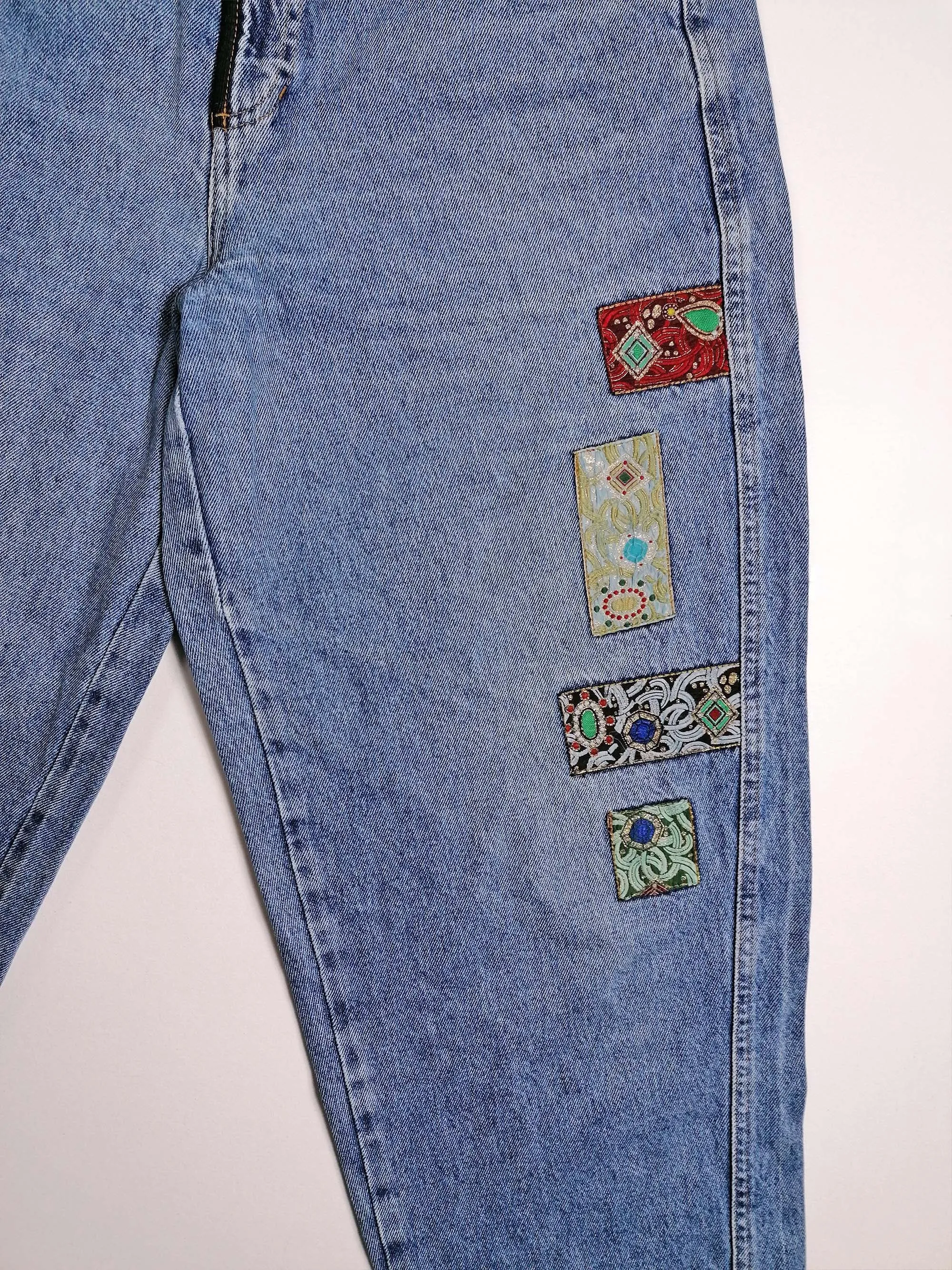 80's JACK & SONS High Waist Embroidery Patch Baggy Jeans - M-L (32)