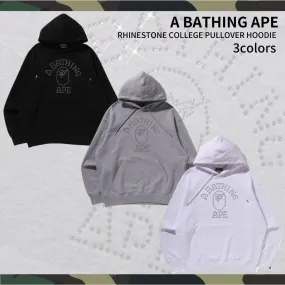 A BATHING APE  |Street Style Long Sleeves Plain Cotton Logo Hoodies