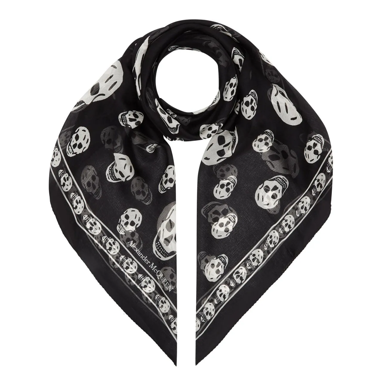 ALEXANDER MCQUEEN Wool Skull Square Scarf - Black  Ivory