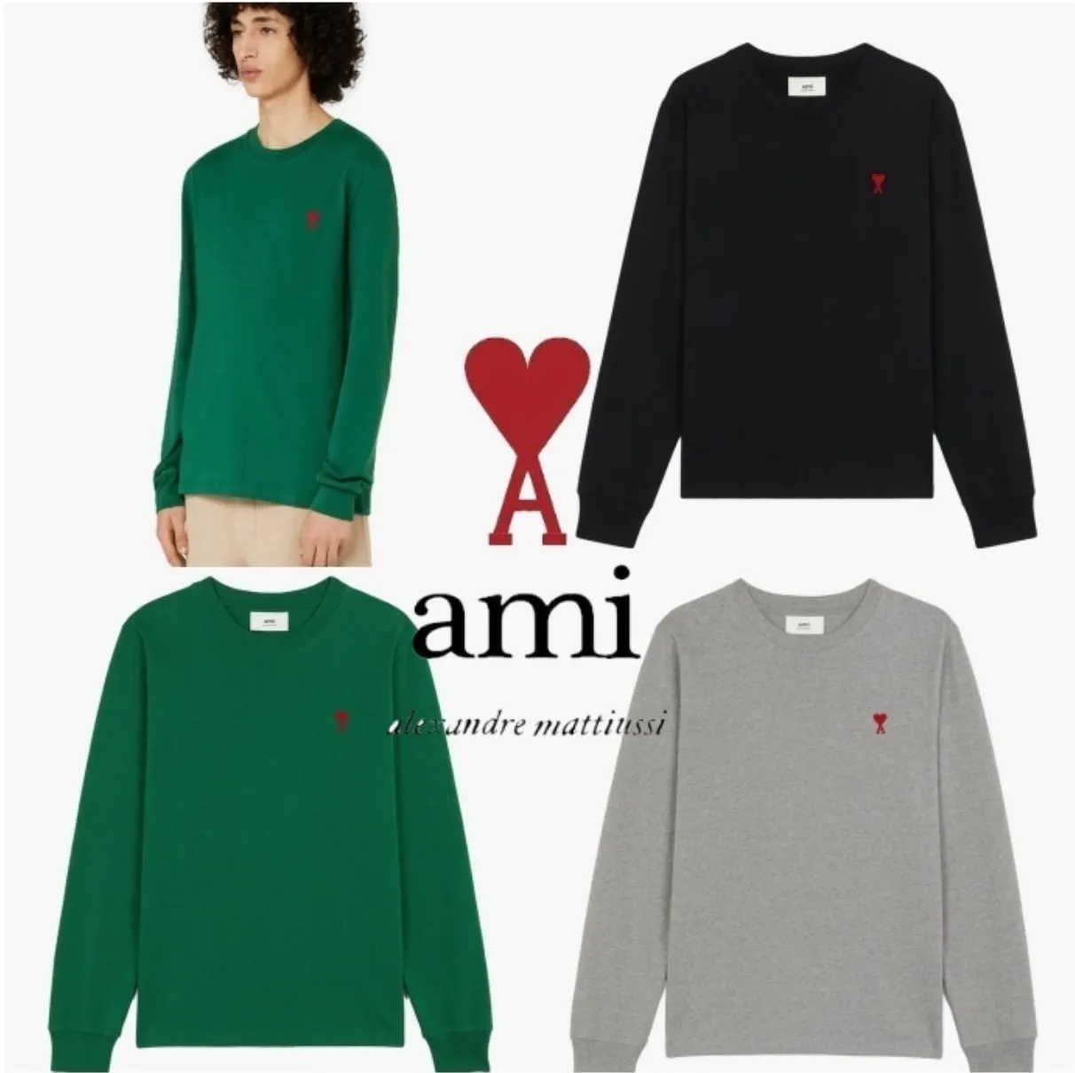 AMI PARIS  |Unisex Street Style U-Neck Long Sleeves Cotton Logo