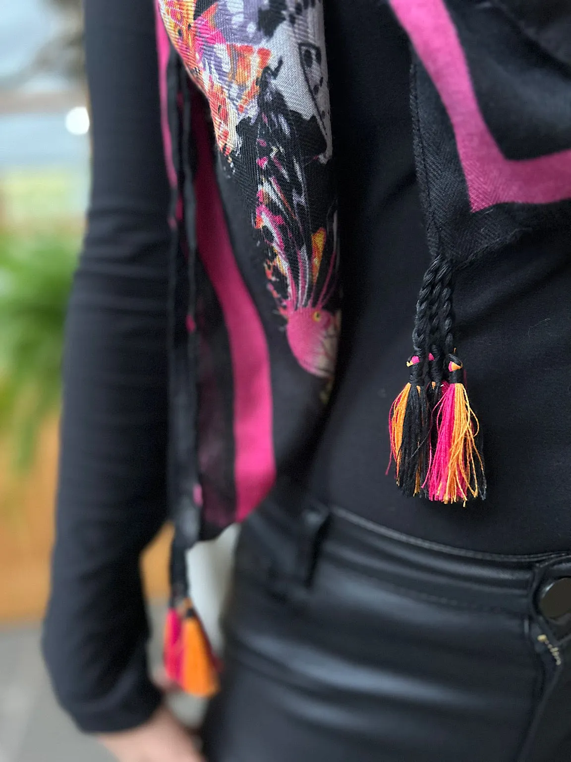 Black Butterfly Tassel Scarf