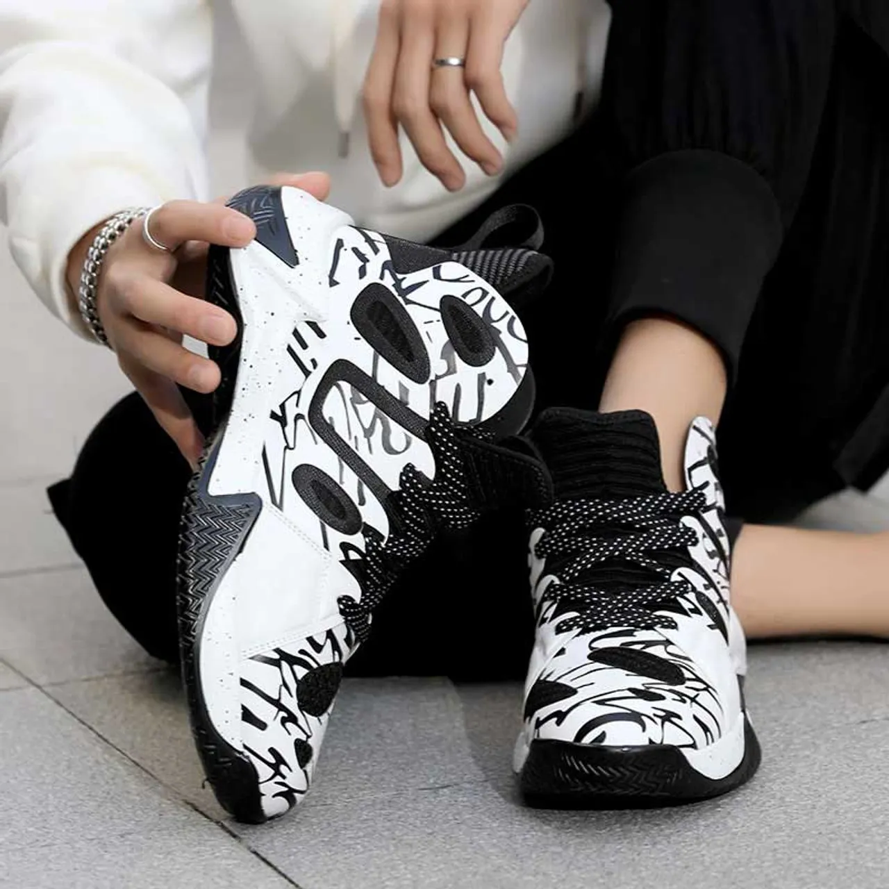 Black microfiber stripe pattern sport shoe sneaker