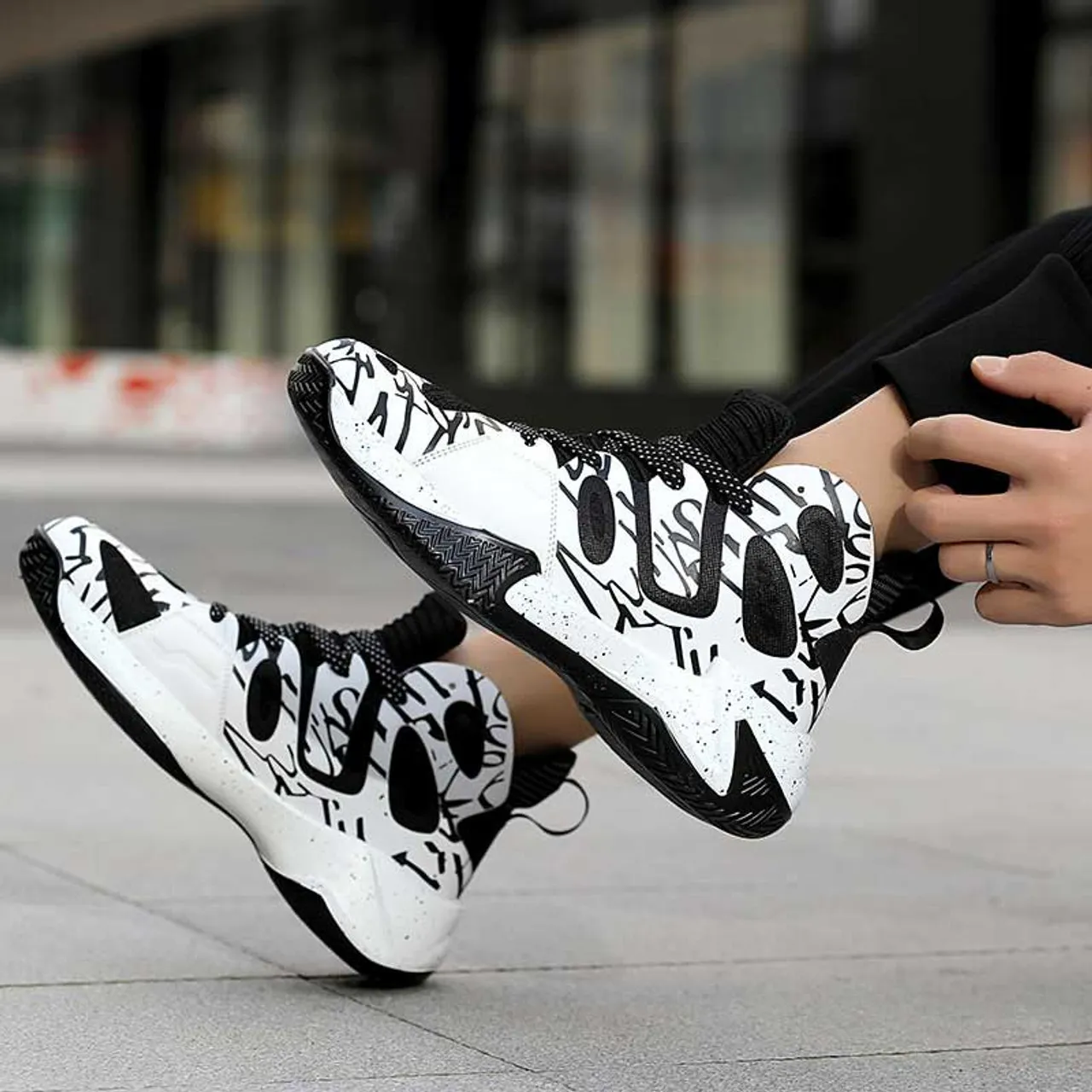 Black microfiber stripe pattern sport shoe sneaker