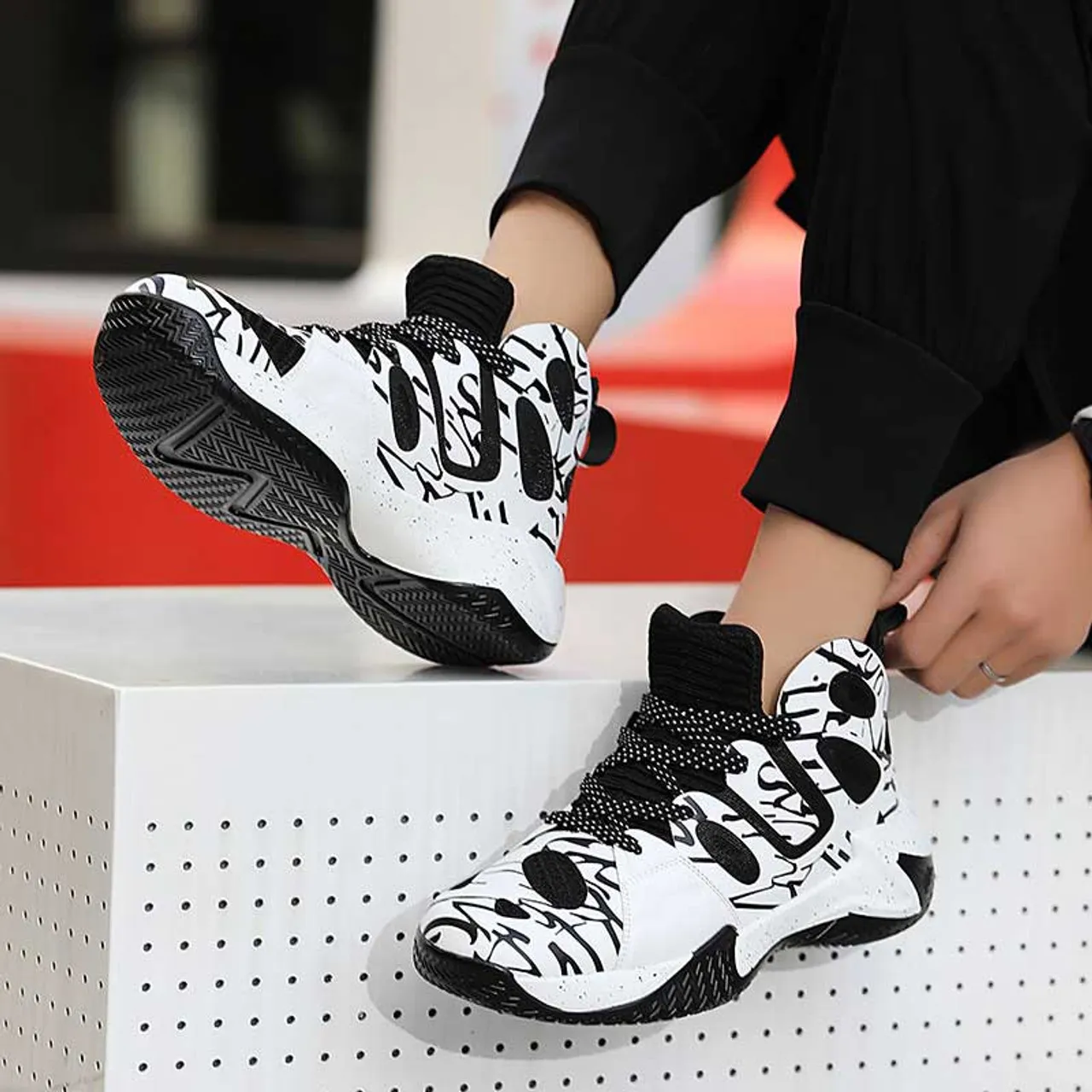 Black microfiber stripe pattern sport shoe sneaker