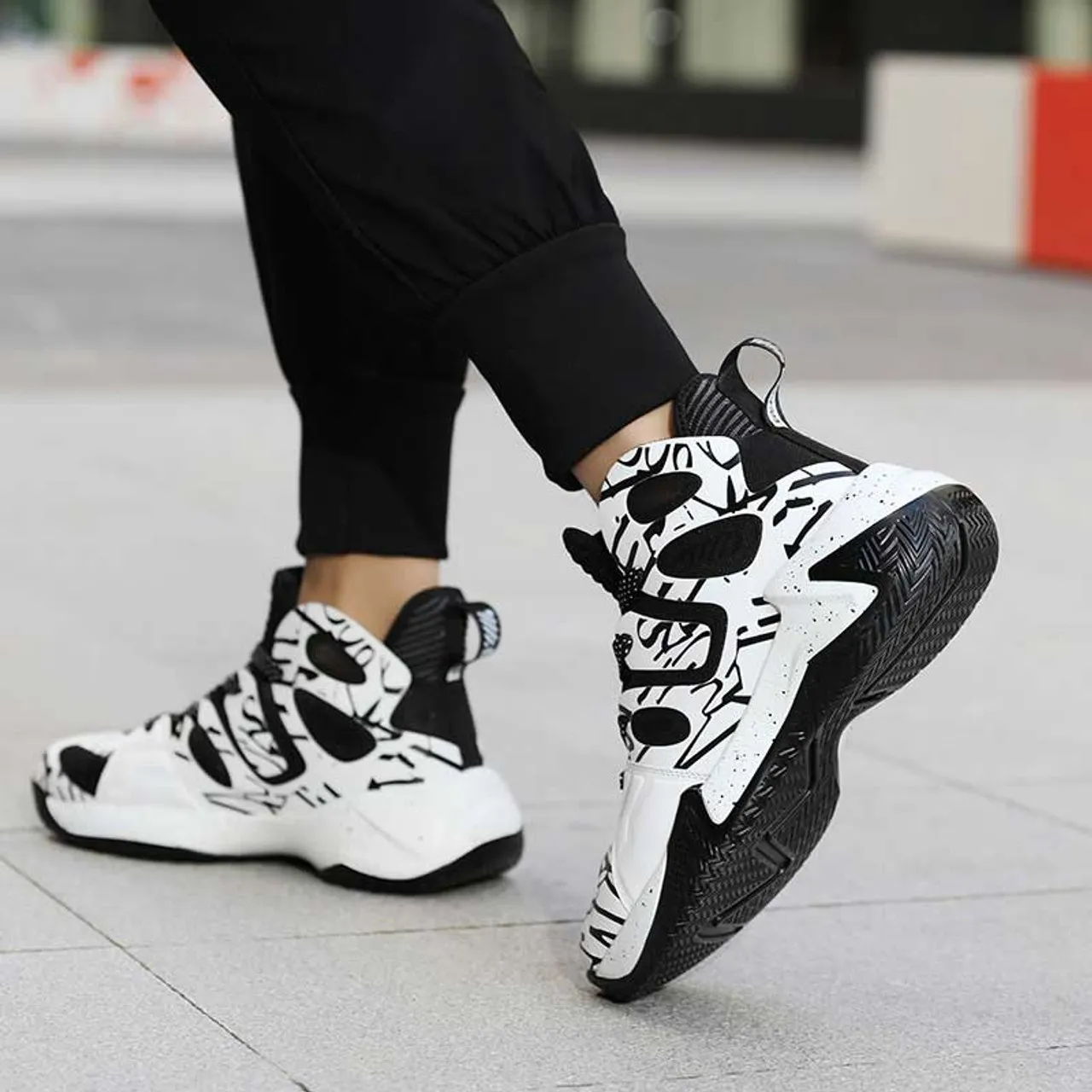 Black microfiber stripe pattern sport shoe sneaker