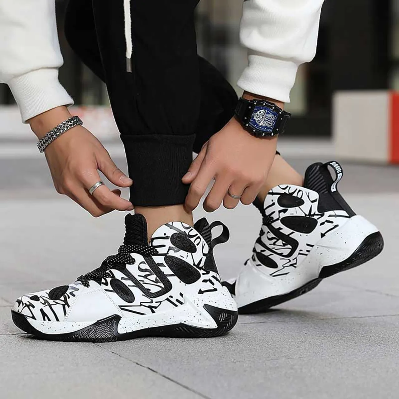 Black microfiber stripe pattern sport shoe sneaker