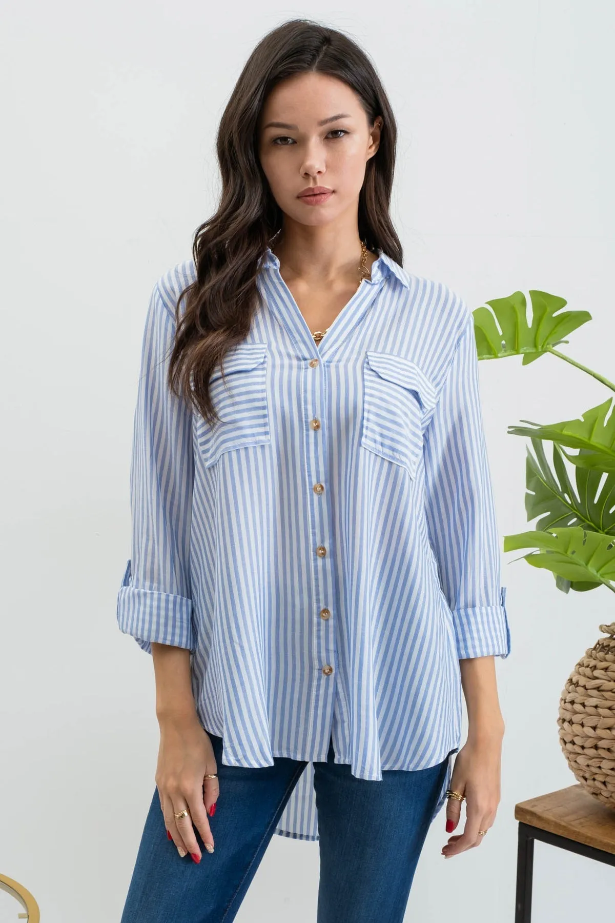 Bluebell Striped Button Down Top