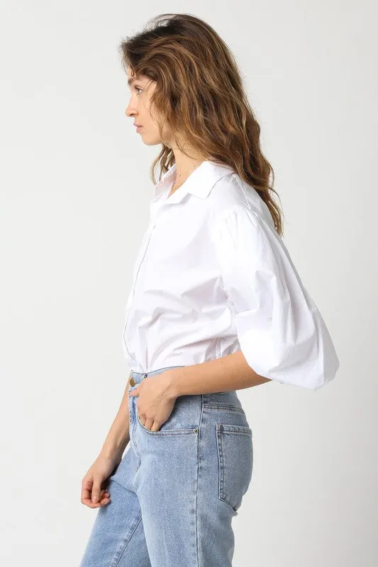 Bubble Sleeve Button Down Top