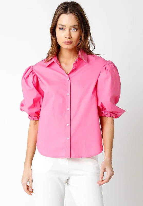 Bubble Sleeve Button Down Top