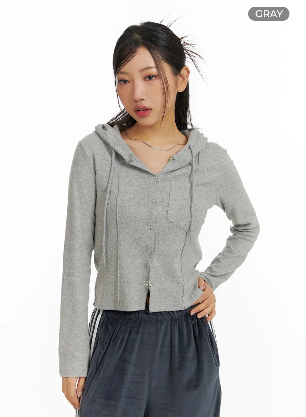 Buttoned Hooded Top CF427