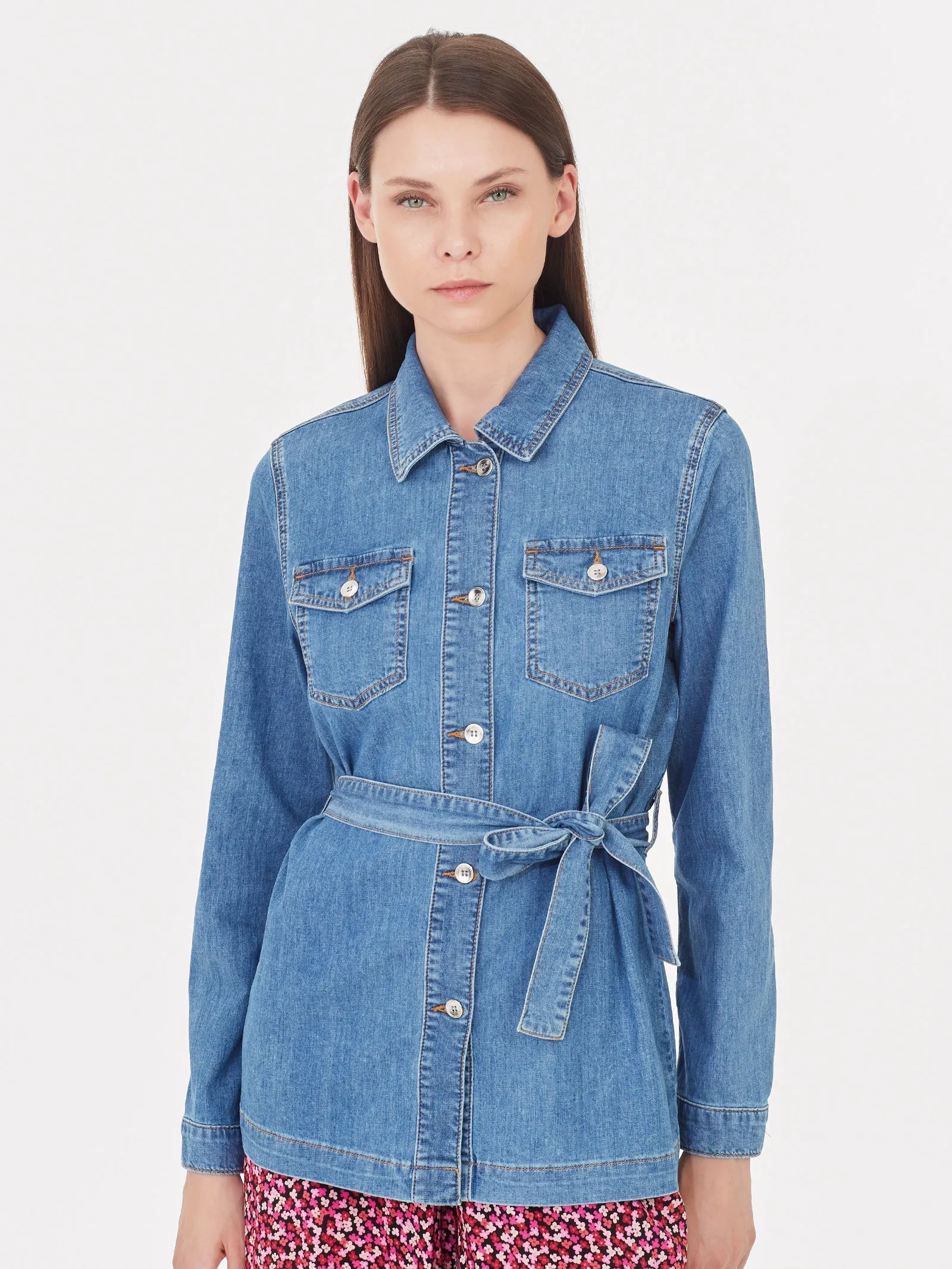 Camicia in denim di cotone elasticizzato