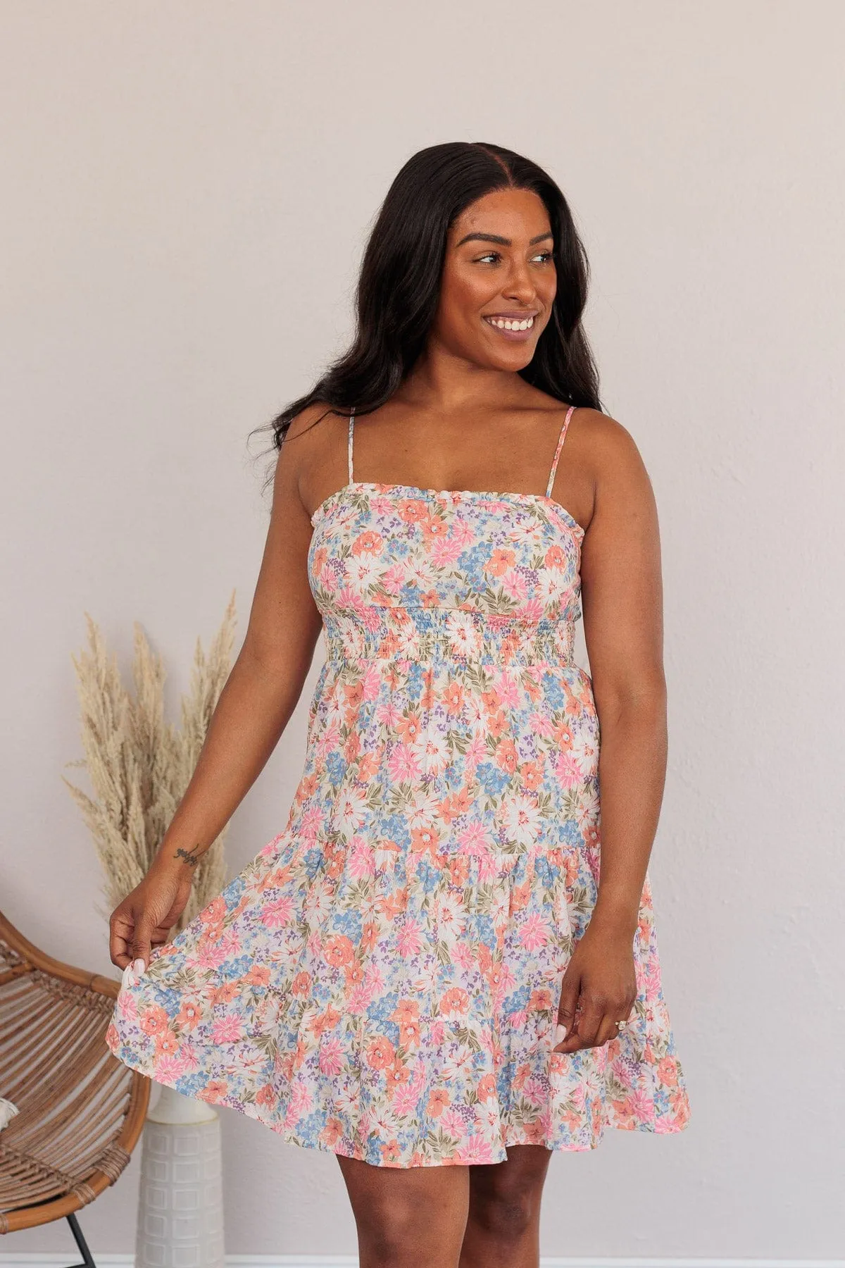 Can't Bring Me Down Floral Mini Dress- Peach & Ivory