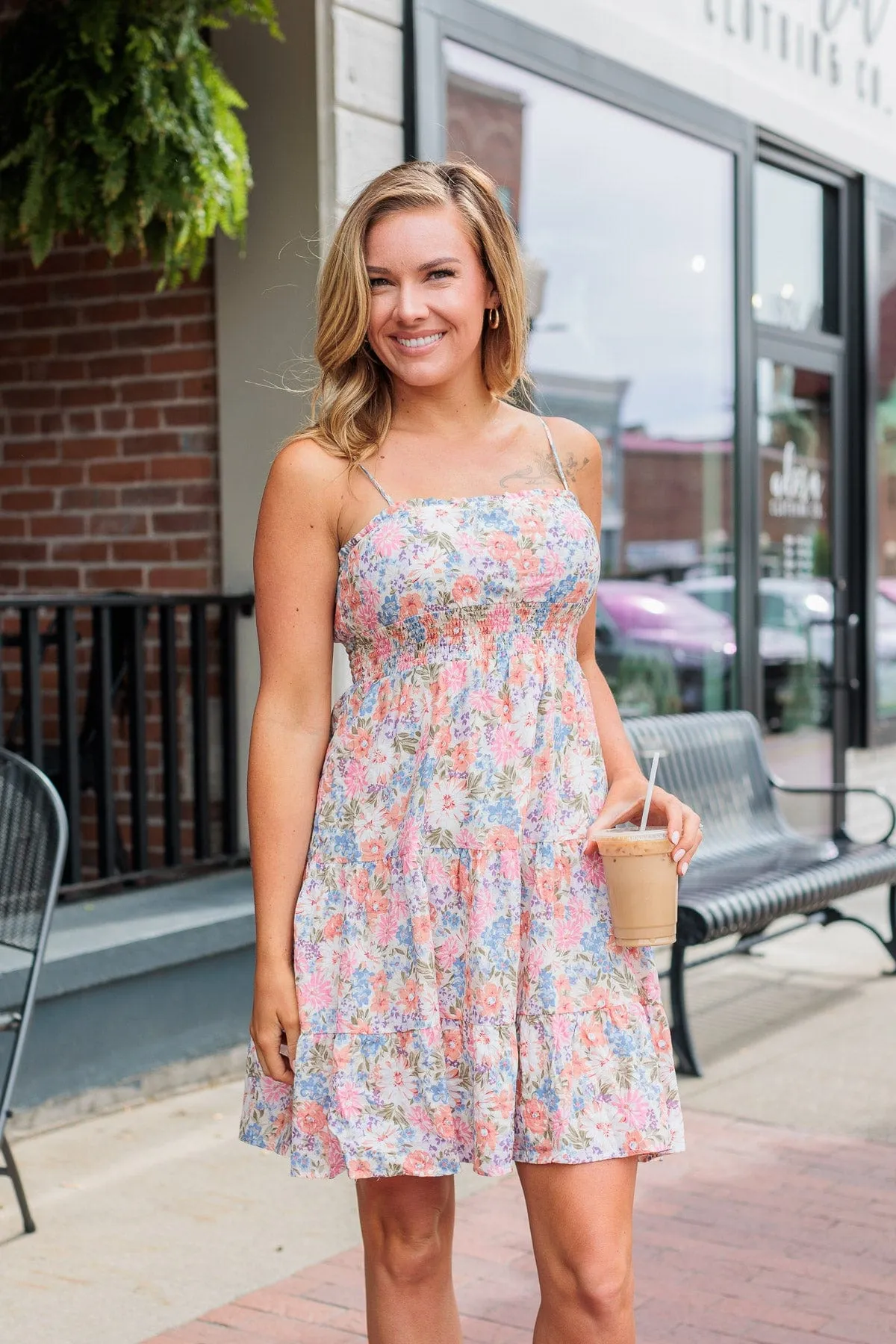 Can't Bring Me Down Floral Mini Dress- Peach & Ivory