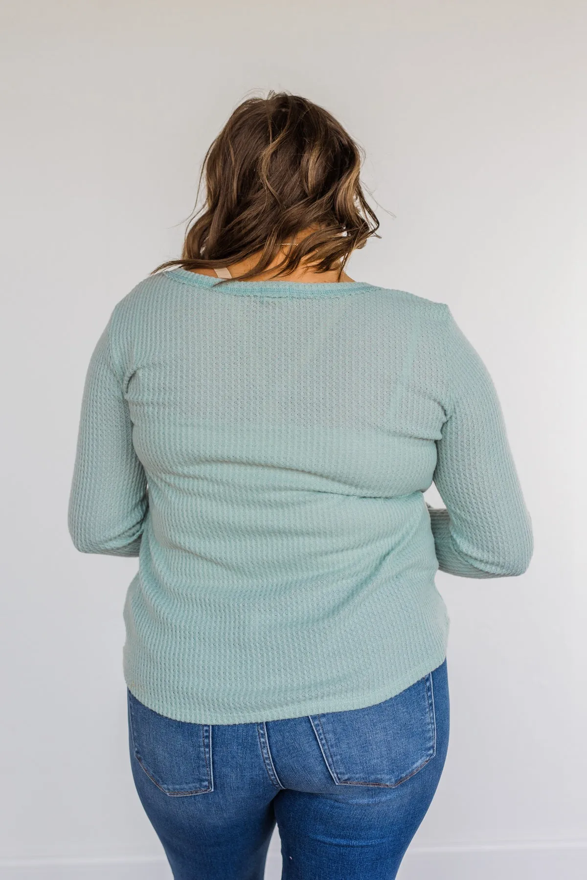 Cozy Up Waffle Knit Long Sleeve Top- Light Mint