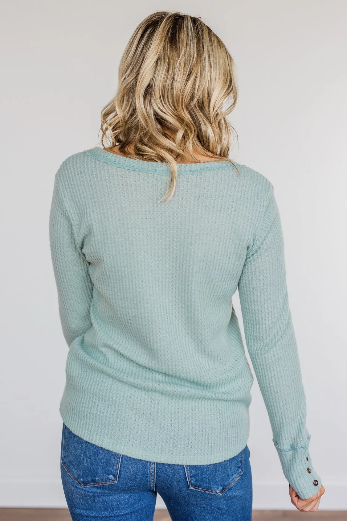 Cozy Up Waffle Knit Long Sleeve Top- Light Mint