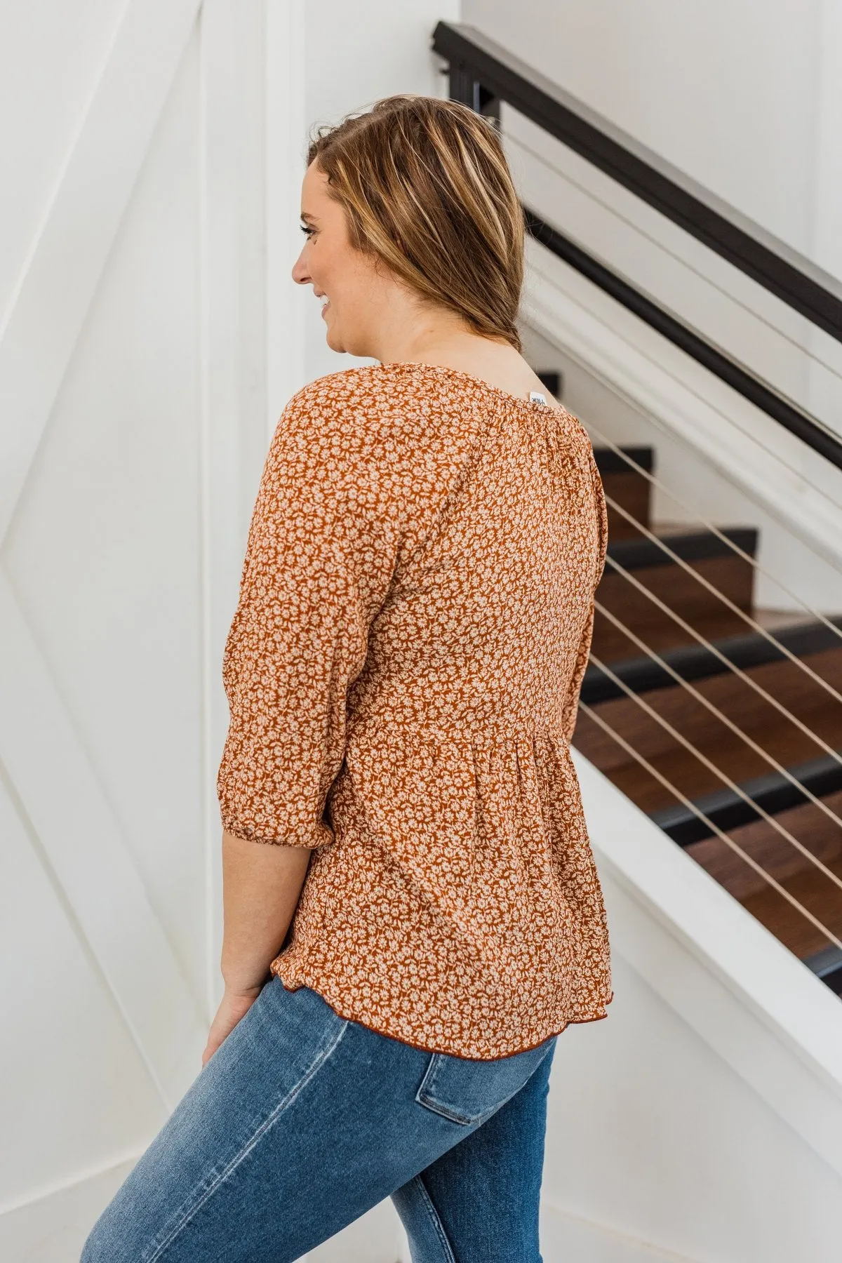 Daffodil Daydreams Floral Top- Rust