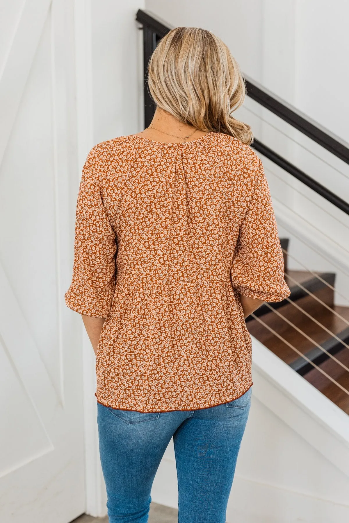 Daffodil Daydreams Floral Top- Rust