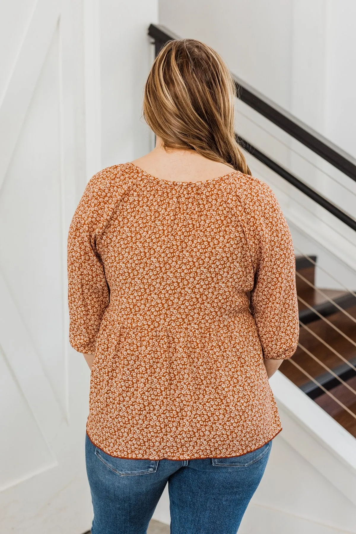 Daffodil Daydreams Floral Top- Rust