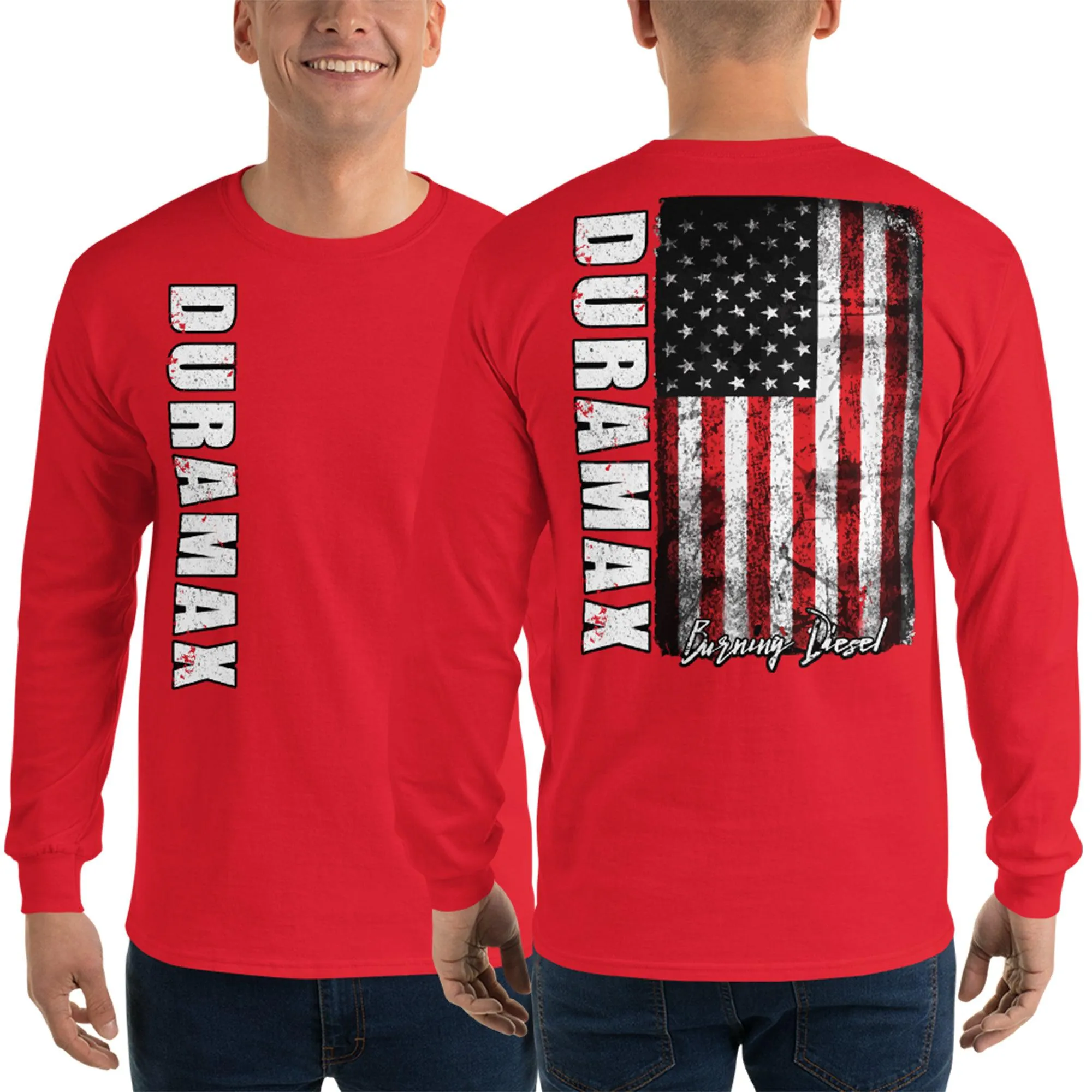 Duramax Shirt With American Flag Design Mens Long Sleeve T-Shirt