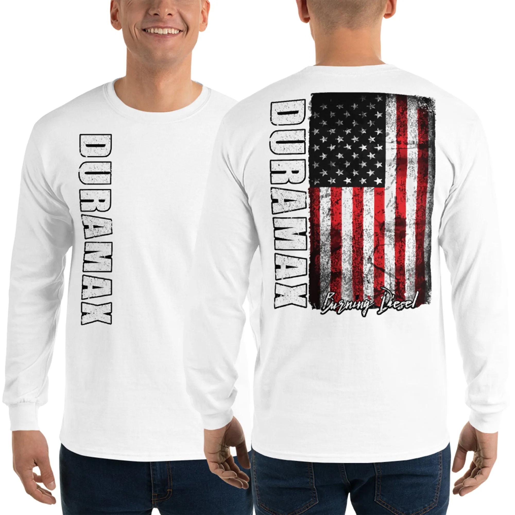 Duramax Shirt With American Flag Design Mens Long Sleeve T-Shirt