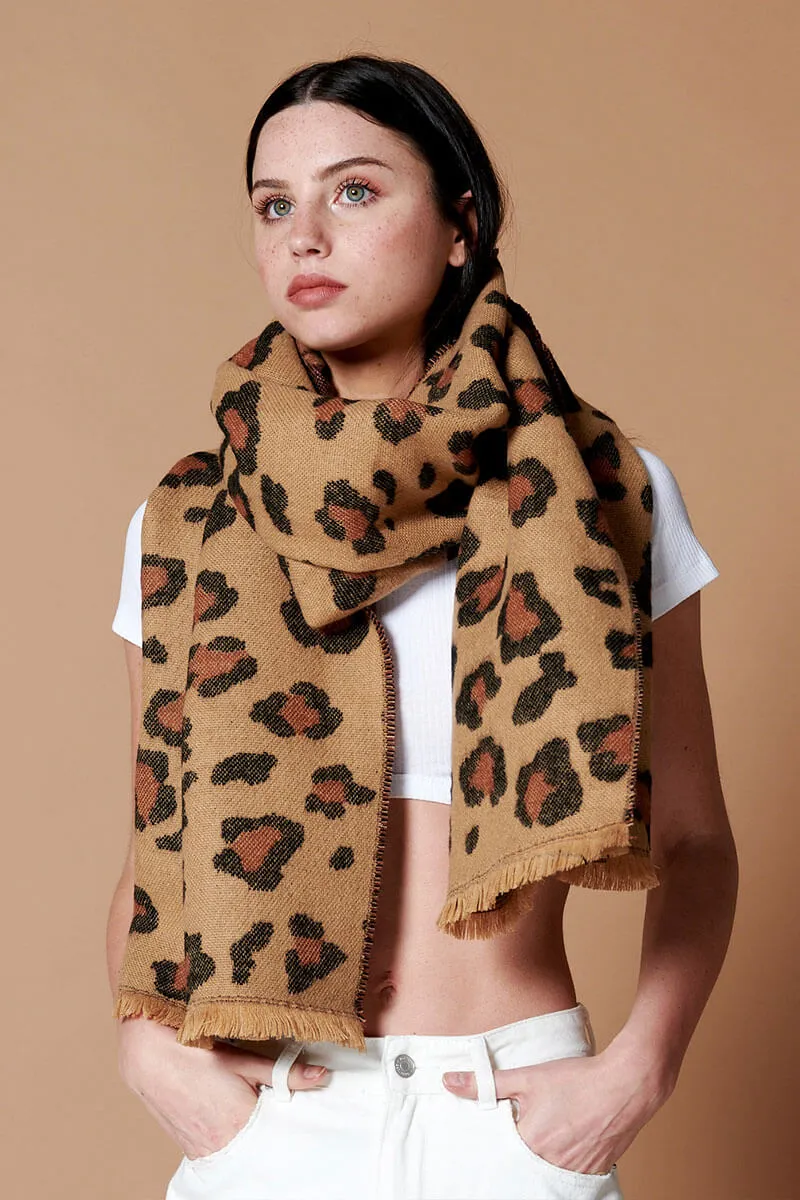 Edith Leopard Scarf-TAN