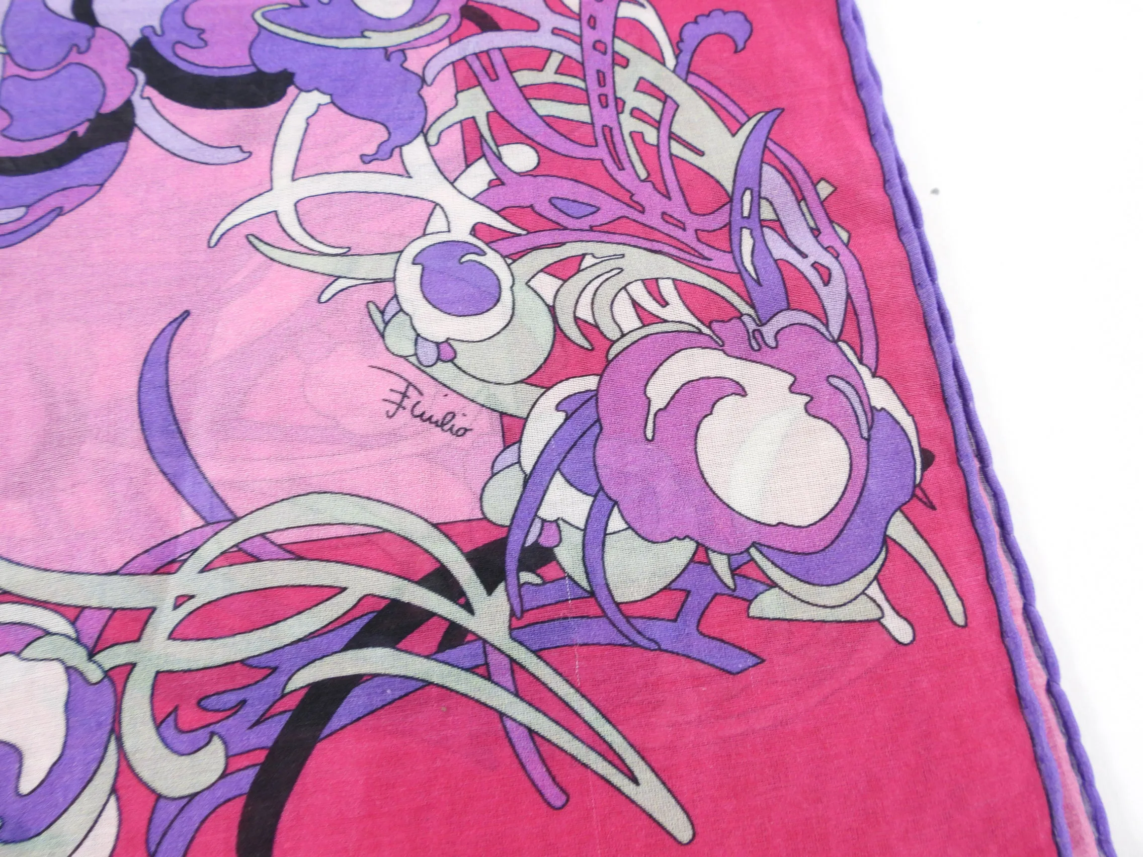 Emilio Pucci Small Pink Cotton Border Print Scarf