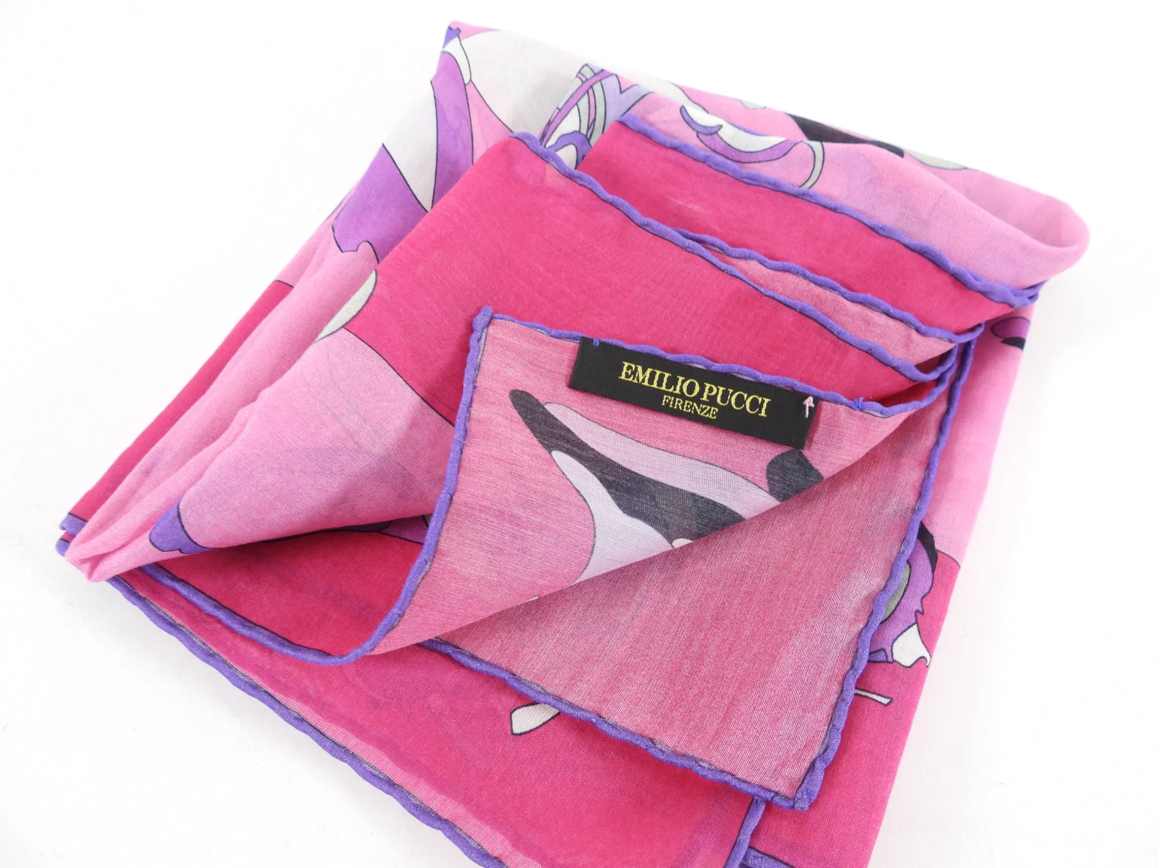 Emilio Pucci Small Pink Cotton Border Print Scarf