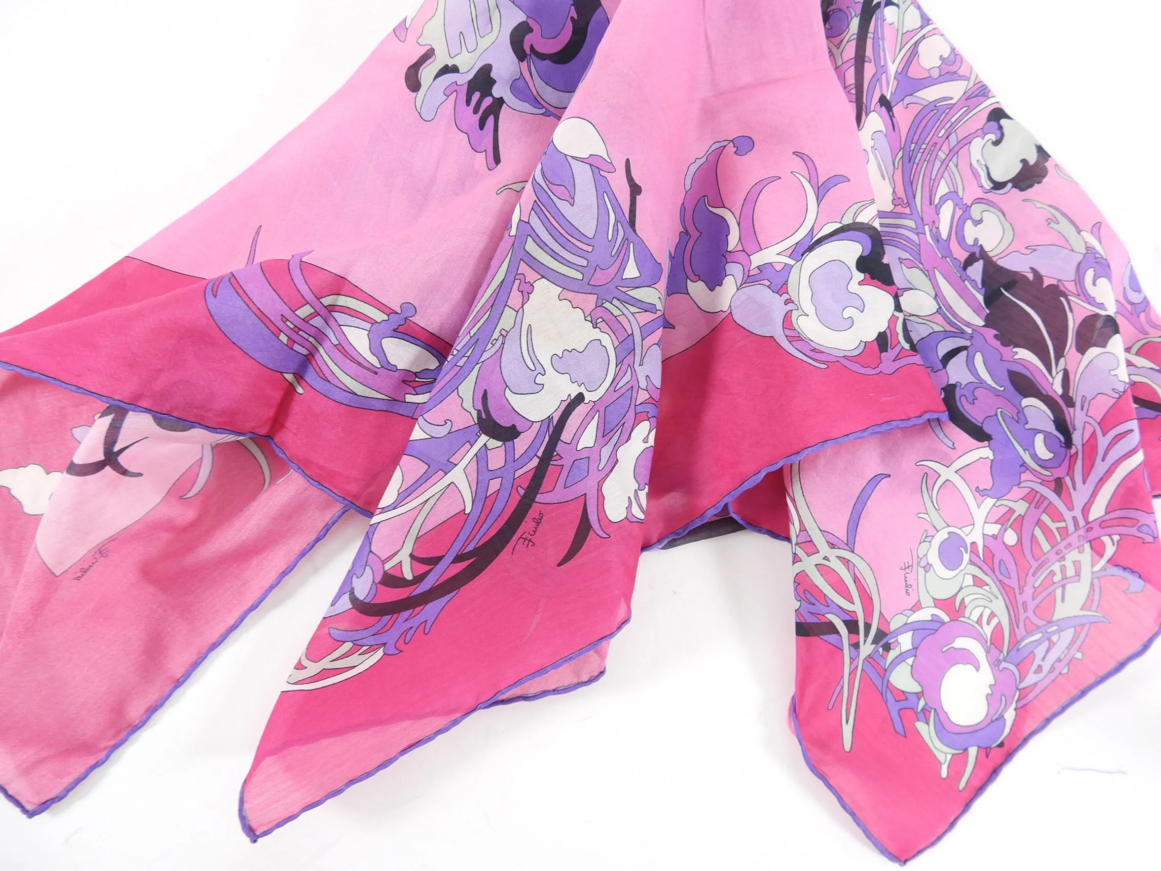 Emilio Pucci Small Pink Cotton Border Print Scarf