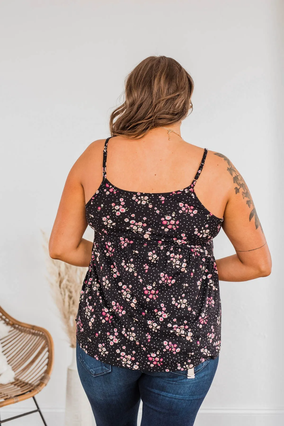 Endless Fields Button Tank Top- Black & Pink