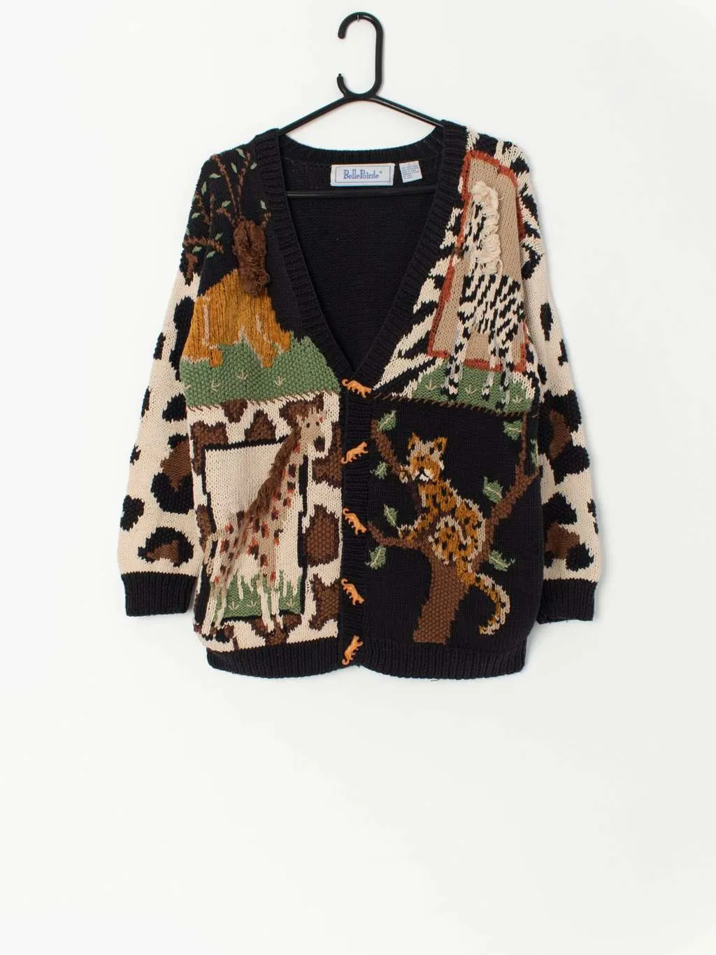 Epic vintage cardigan with big cats, giraffes and elephant – Medium