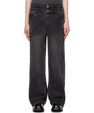 Feng Chen Wang Black Seaming Double Waist Jeans