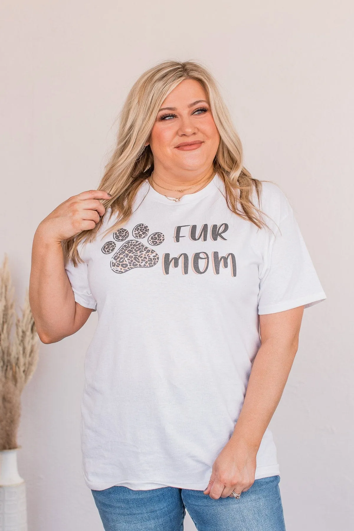 Fur Mom Graphic Tee- White & Leopard