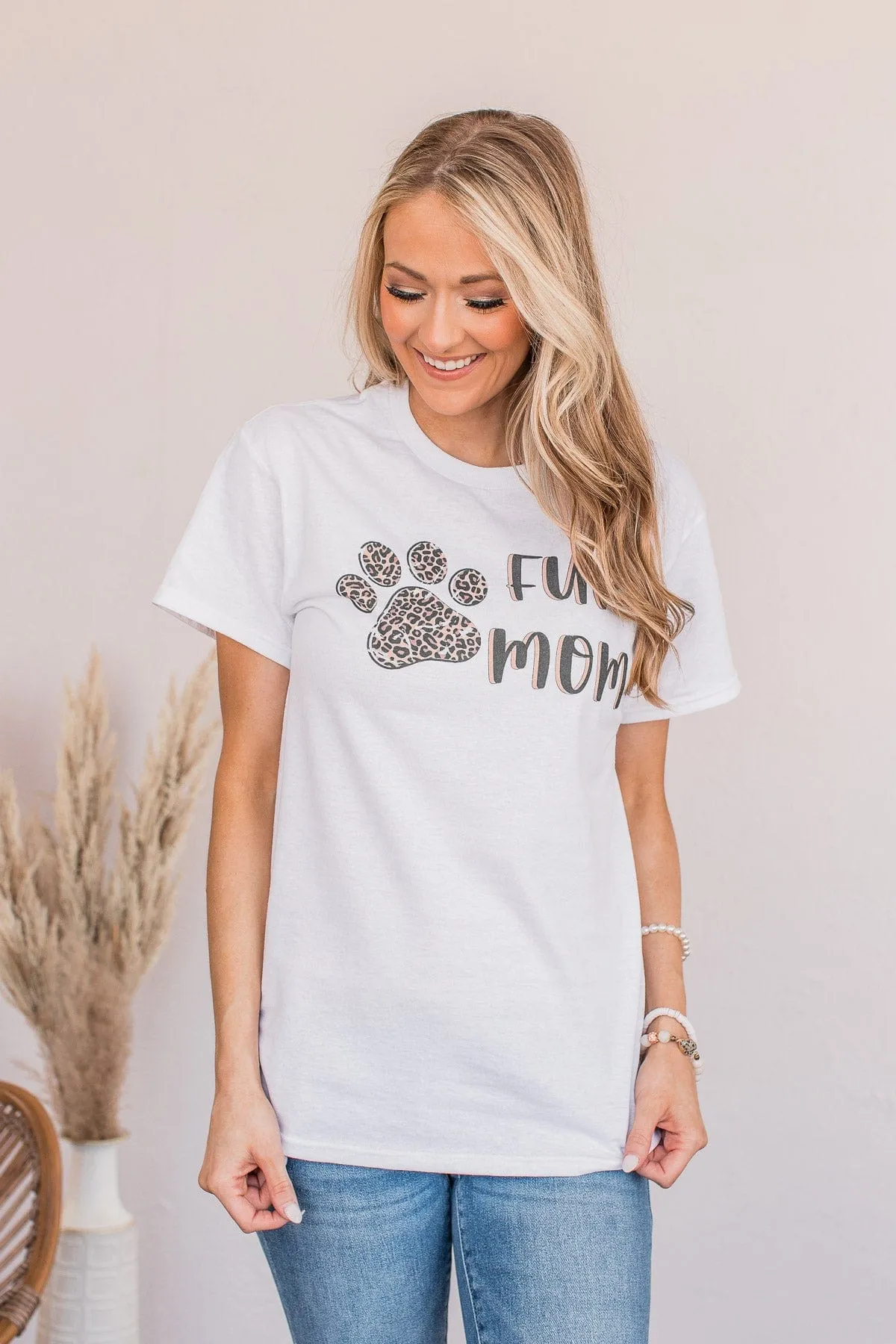 Fur Mom Graphic Tee- White & Leopard