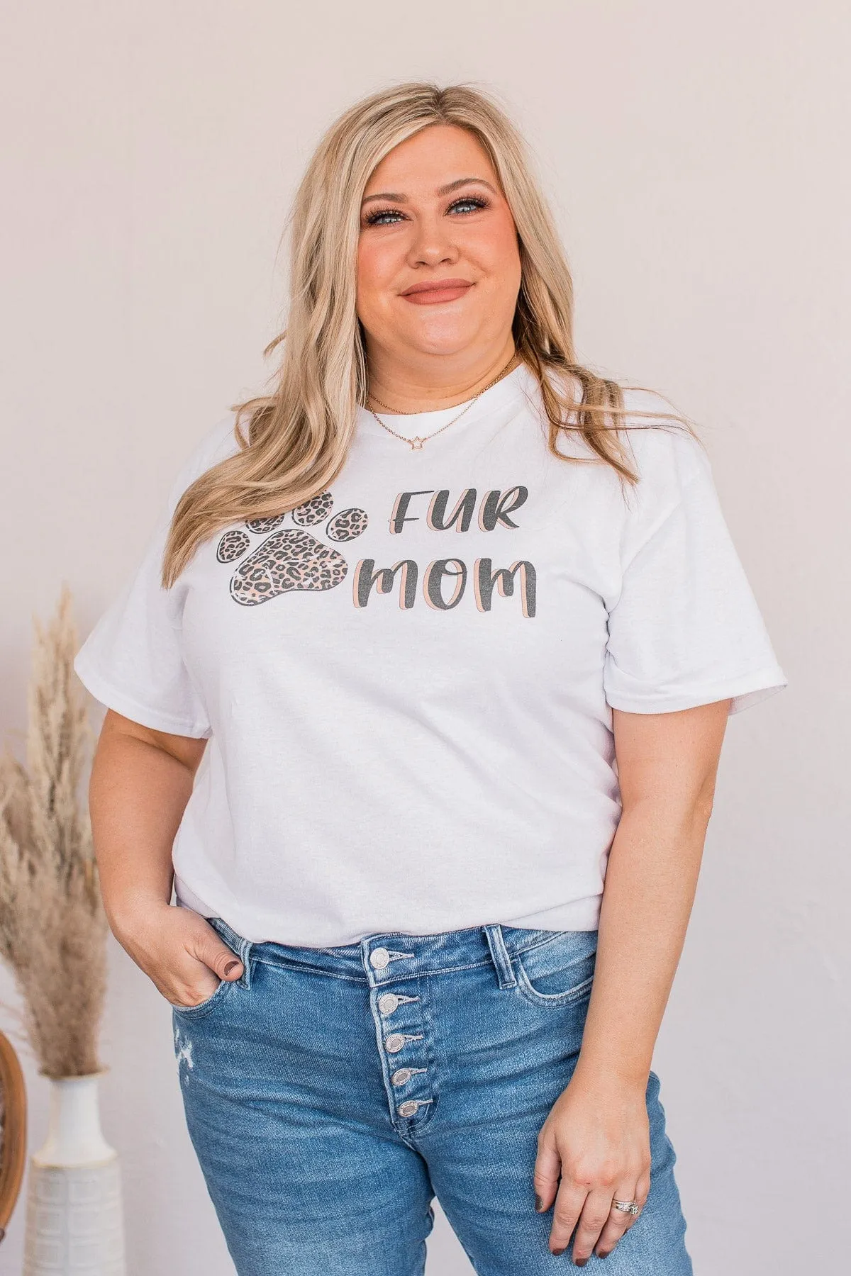 Fur Mom Graphic Tee- White & Leopard