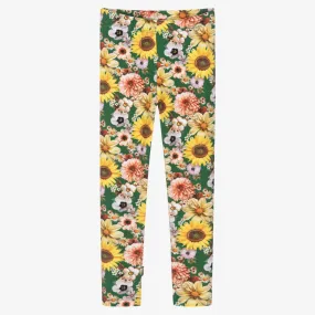 Girls Green Floral Cotton Leggings