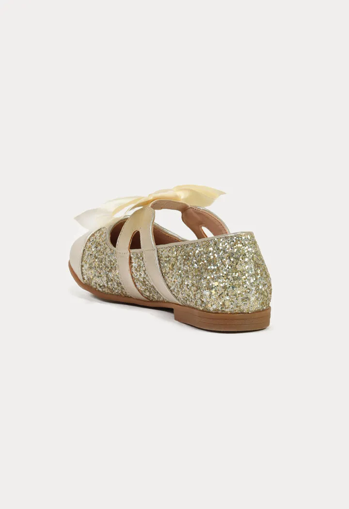 Glittery Embellished With Satin Ribbon Shoes