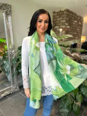 Green Abstract Flower Print Scarf