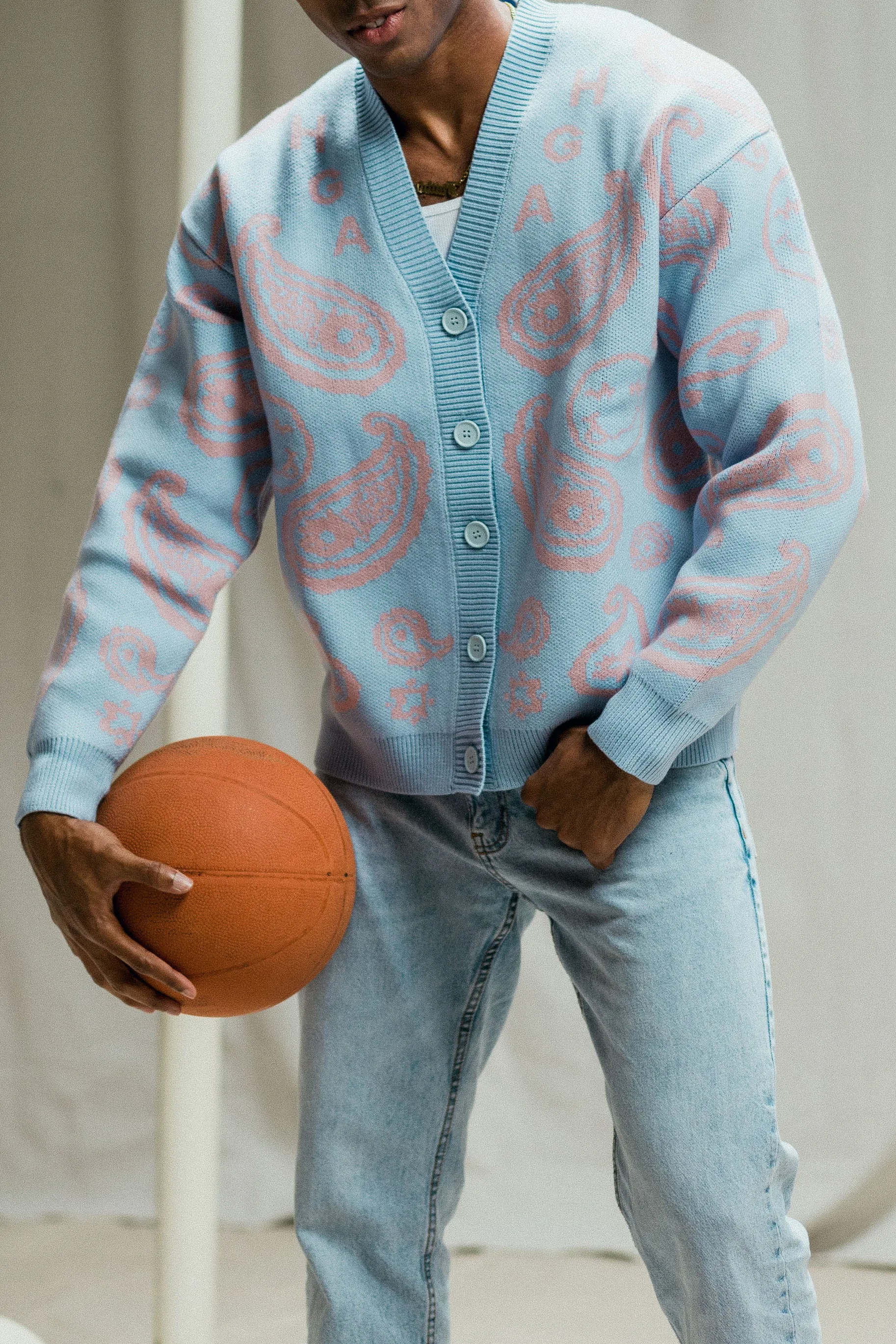 HGA Blue/Pink Paisley Cardigan