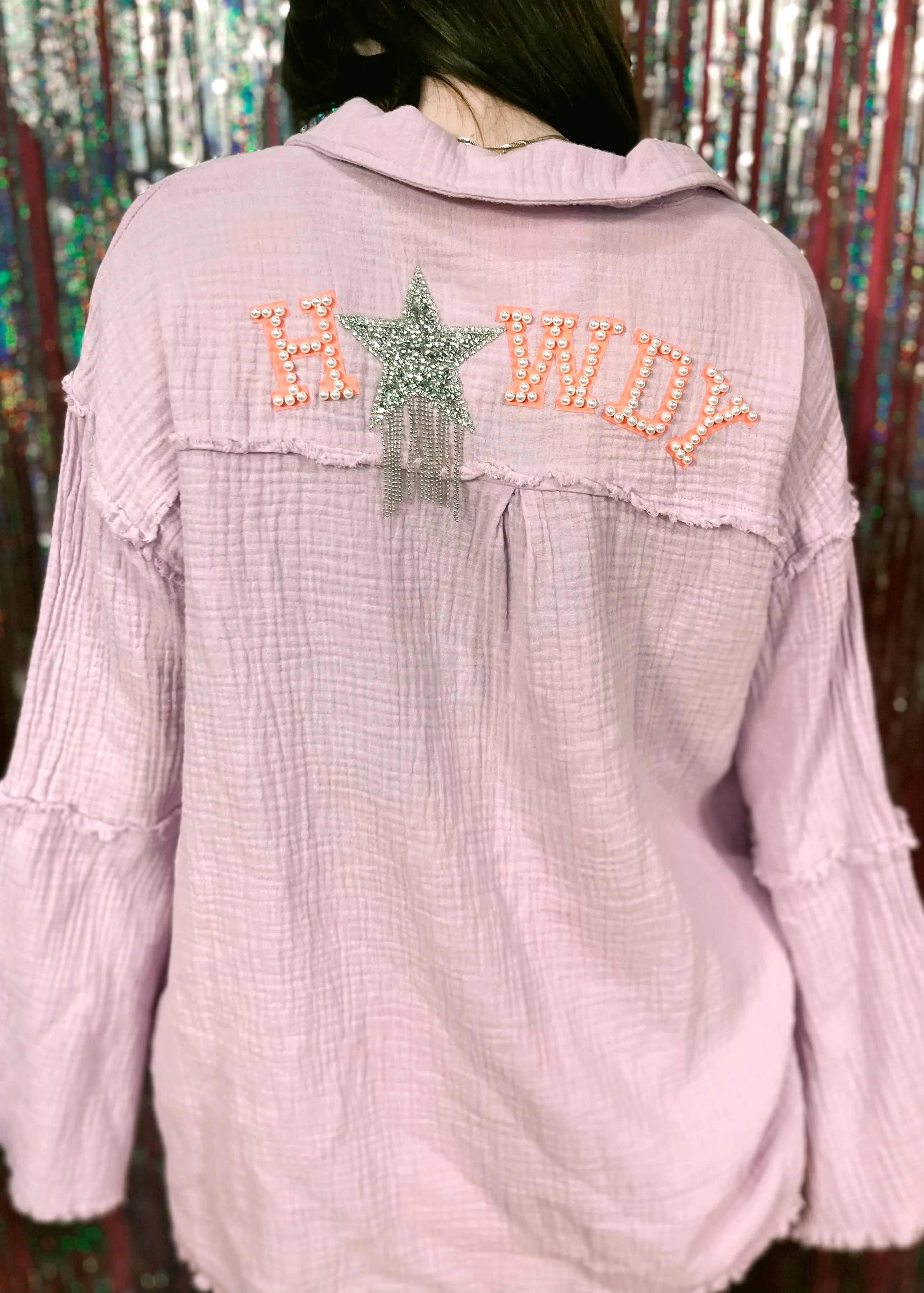 Howdy Sequin Button Down | Lavender