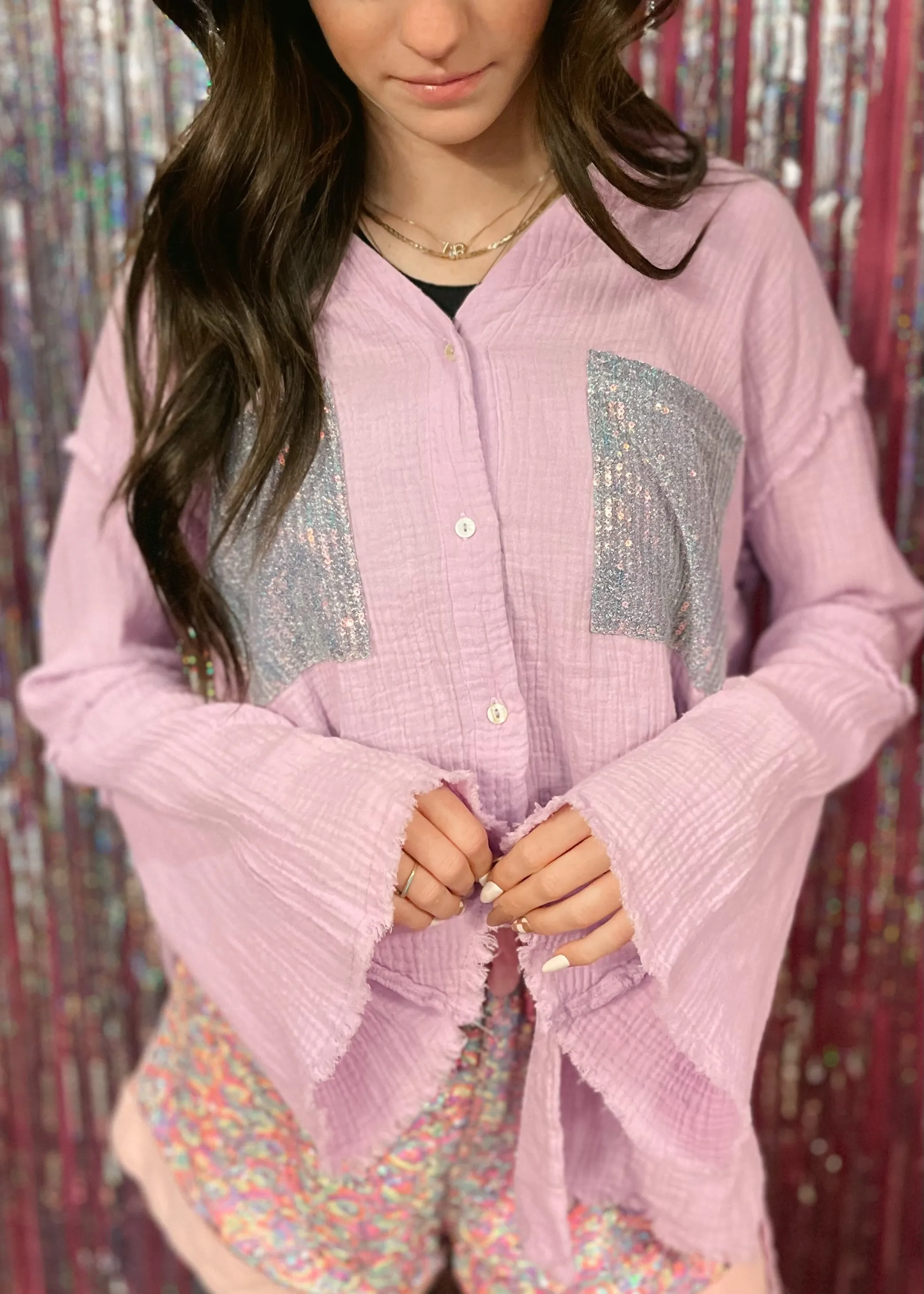 Howdy Sequin Button Down | Lavender