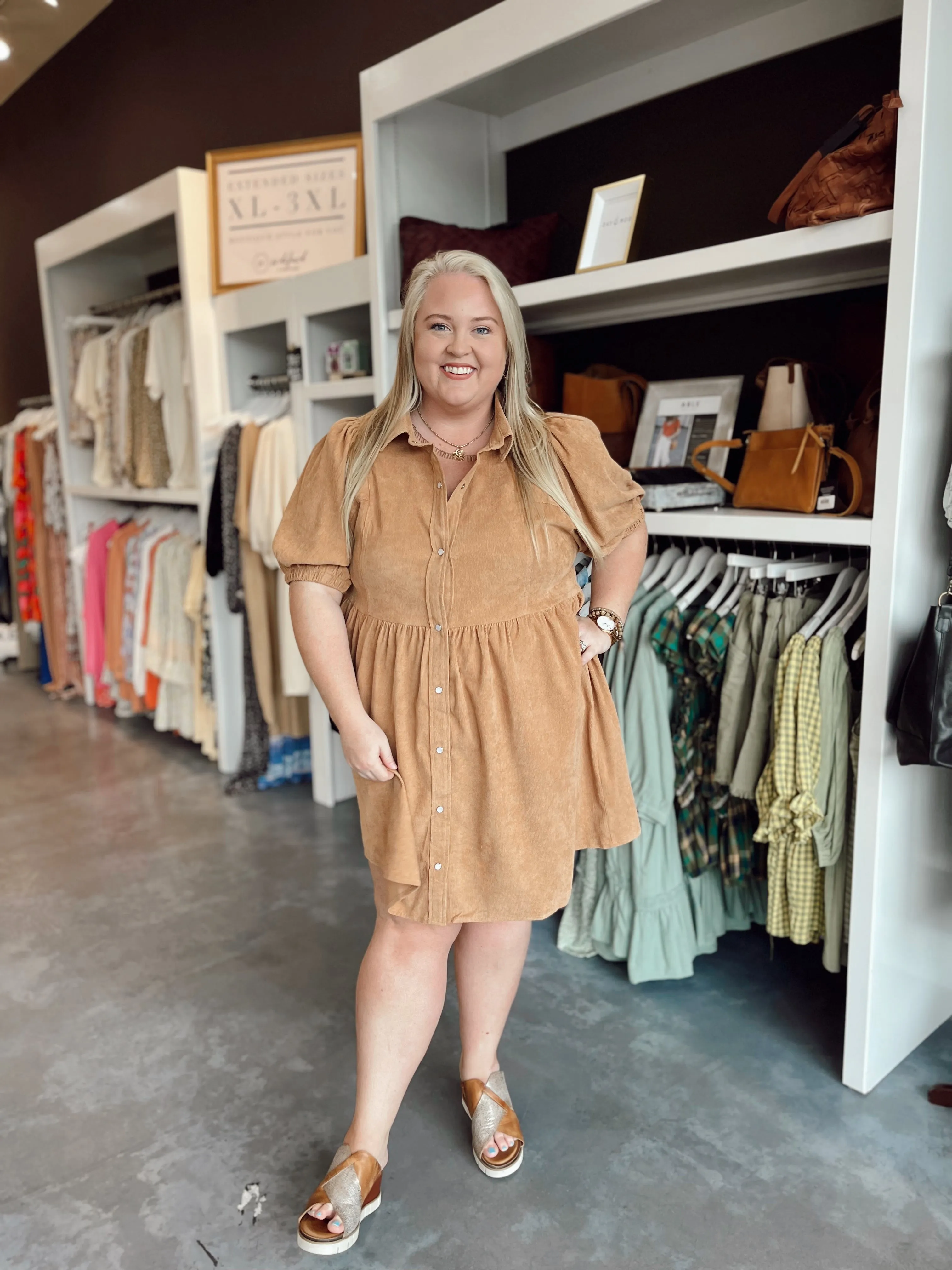 Impressing Corduroy Camel Mini Dress