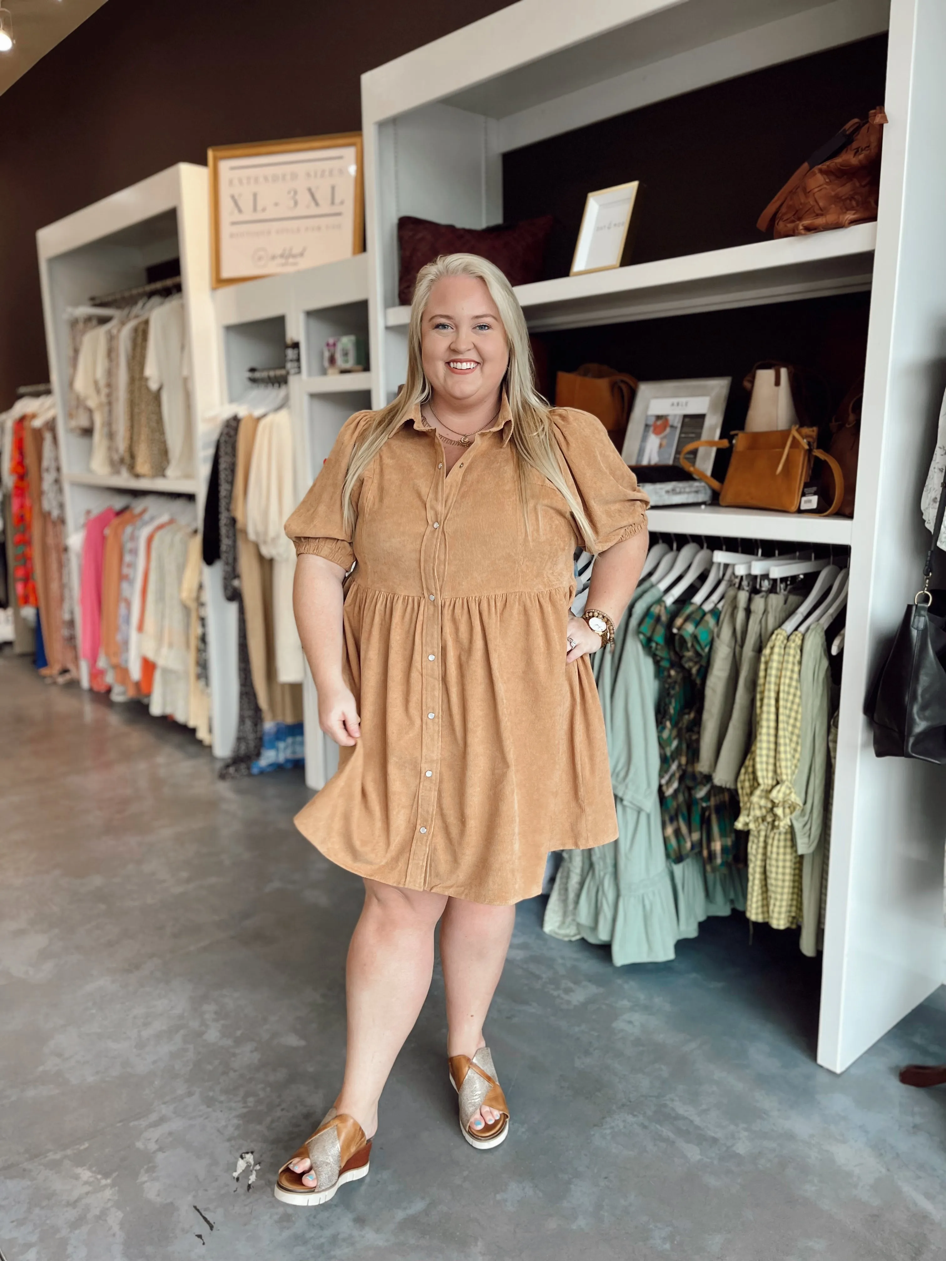 Impressing Corduroy Camel Mini Dress