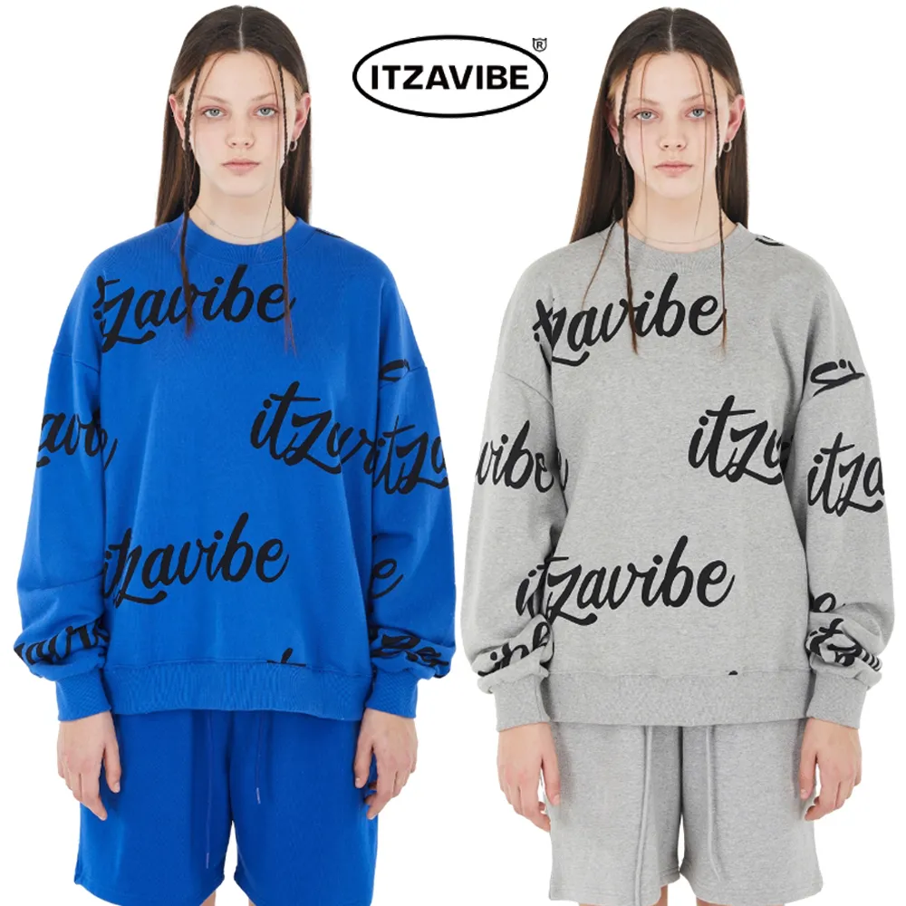 ITZAVIBE  |Unisex Street Style Long Sleeves Plain Cotton Oversized Logo