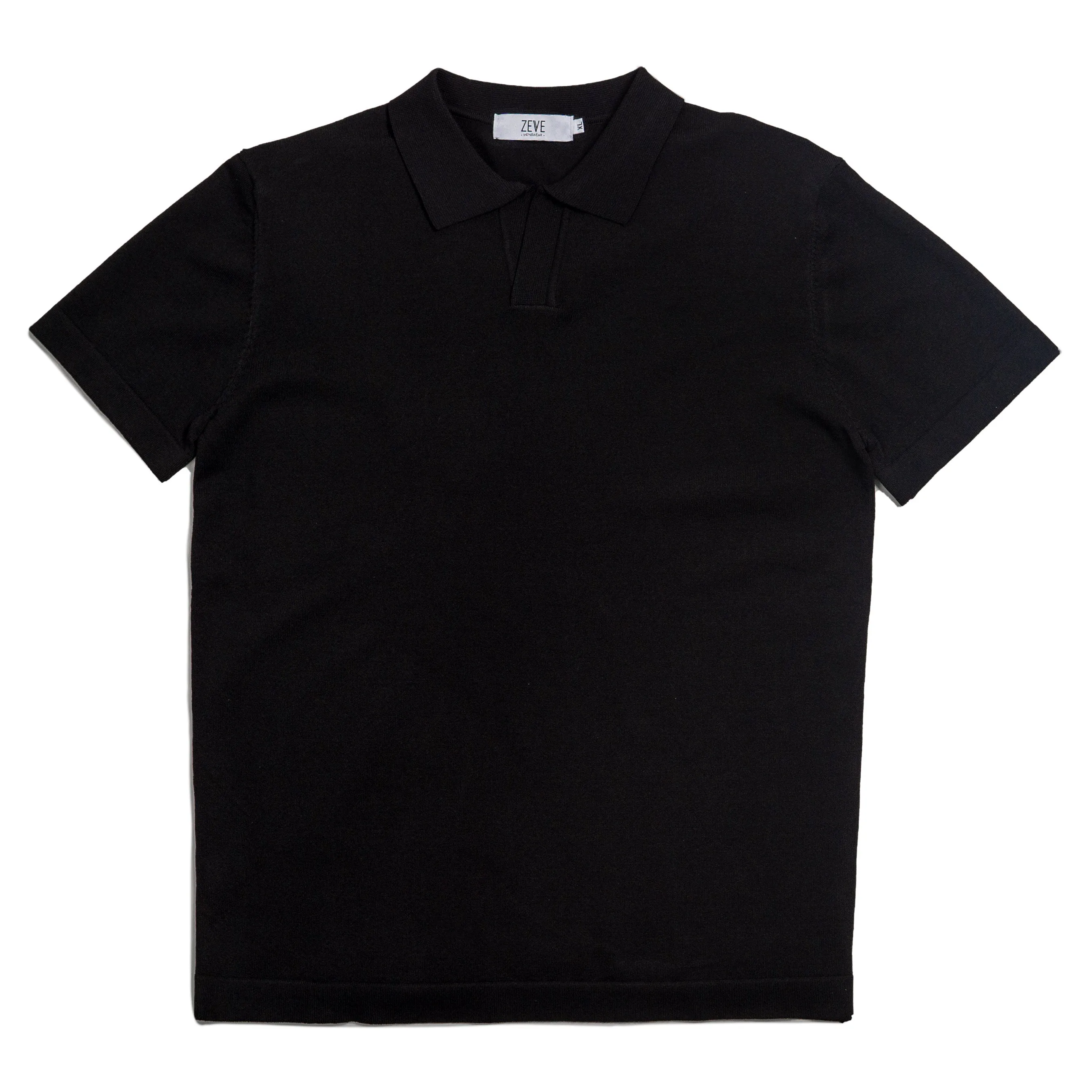 Knit Polo Tee - Black Open Collar