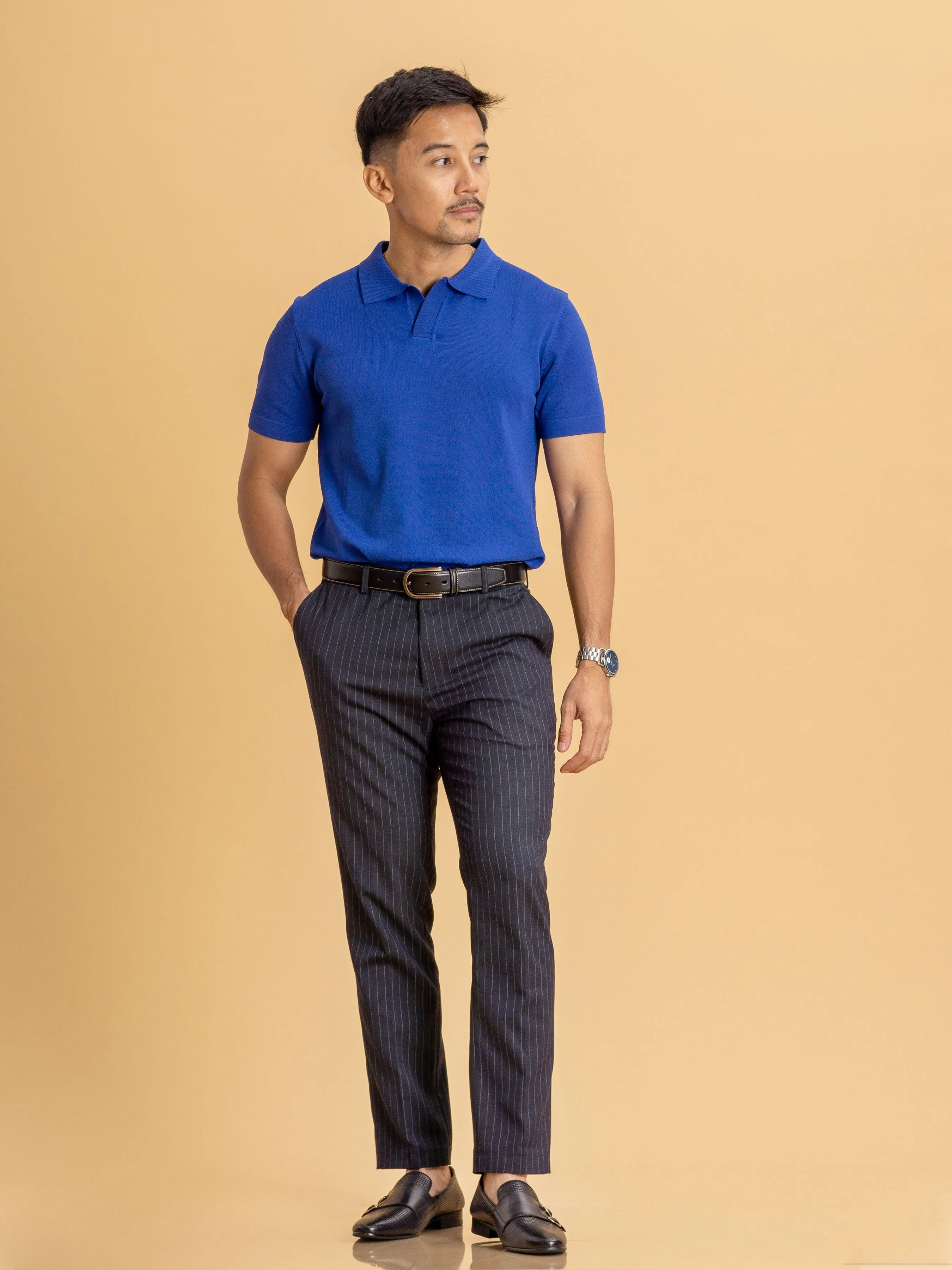 Knit Polo Tee - Royal Blue Open Collar