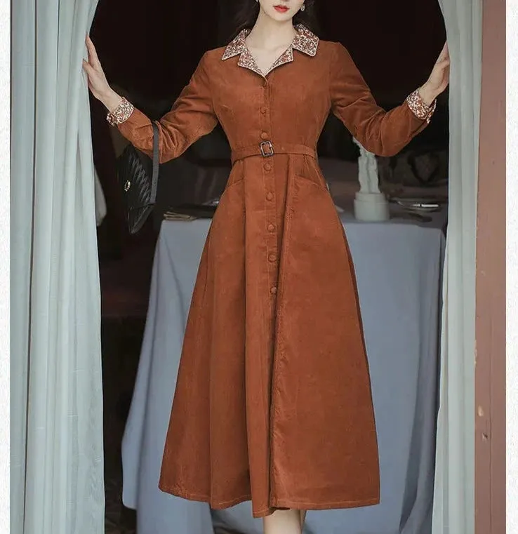 Leandra Corduroy Trenchcoat Dress