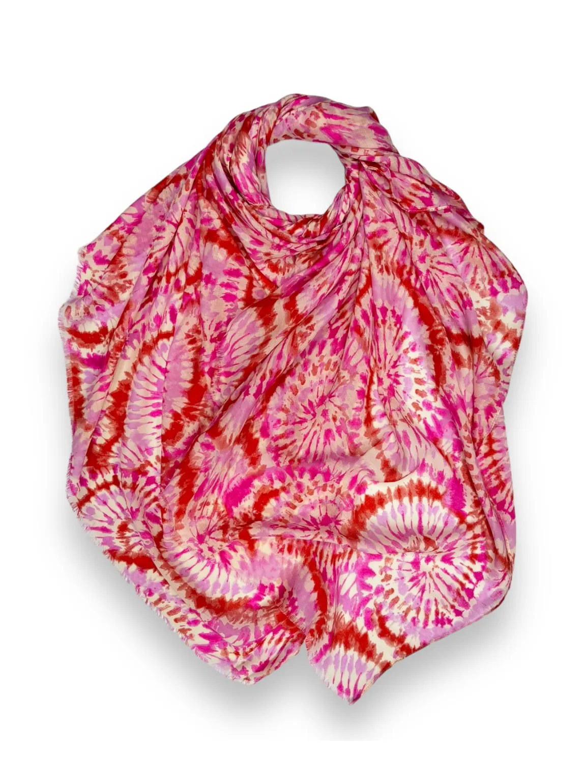 Lipstick Pink Tie Dye Raw Edge Scarf